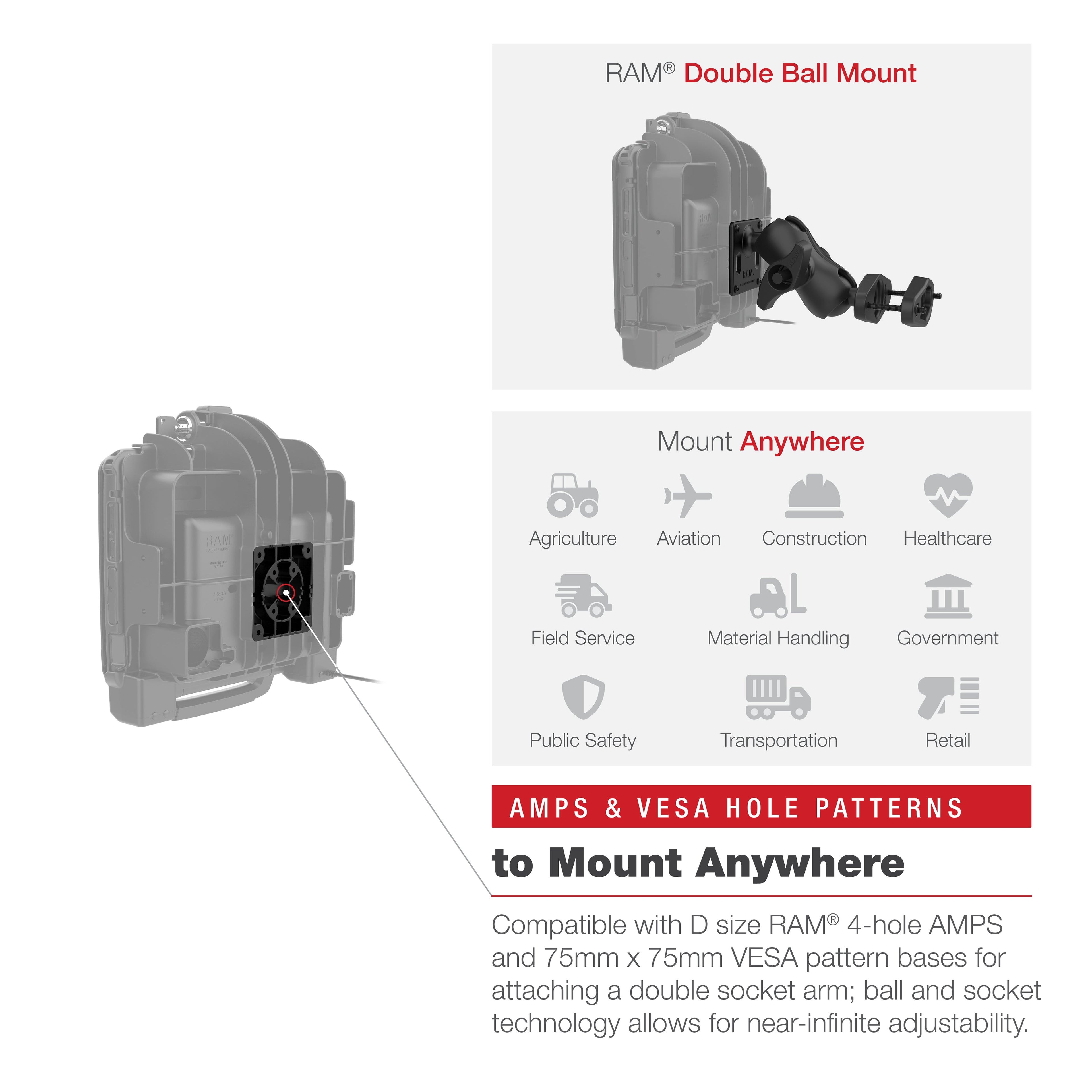 RAM-HOL-ZE22PLU:RAM-HOL-ZE22PLU_1:RAM® Powered Locking Dock for Zebra ET8x 2-in-1 Tablet