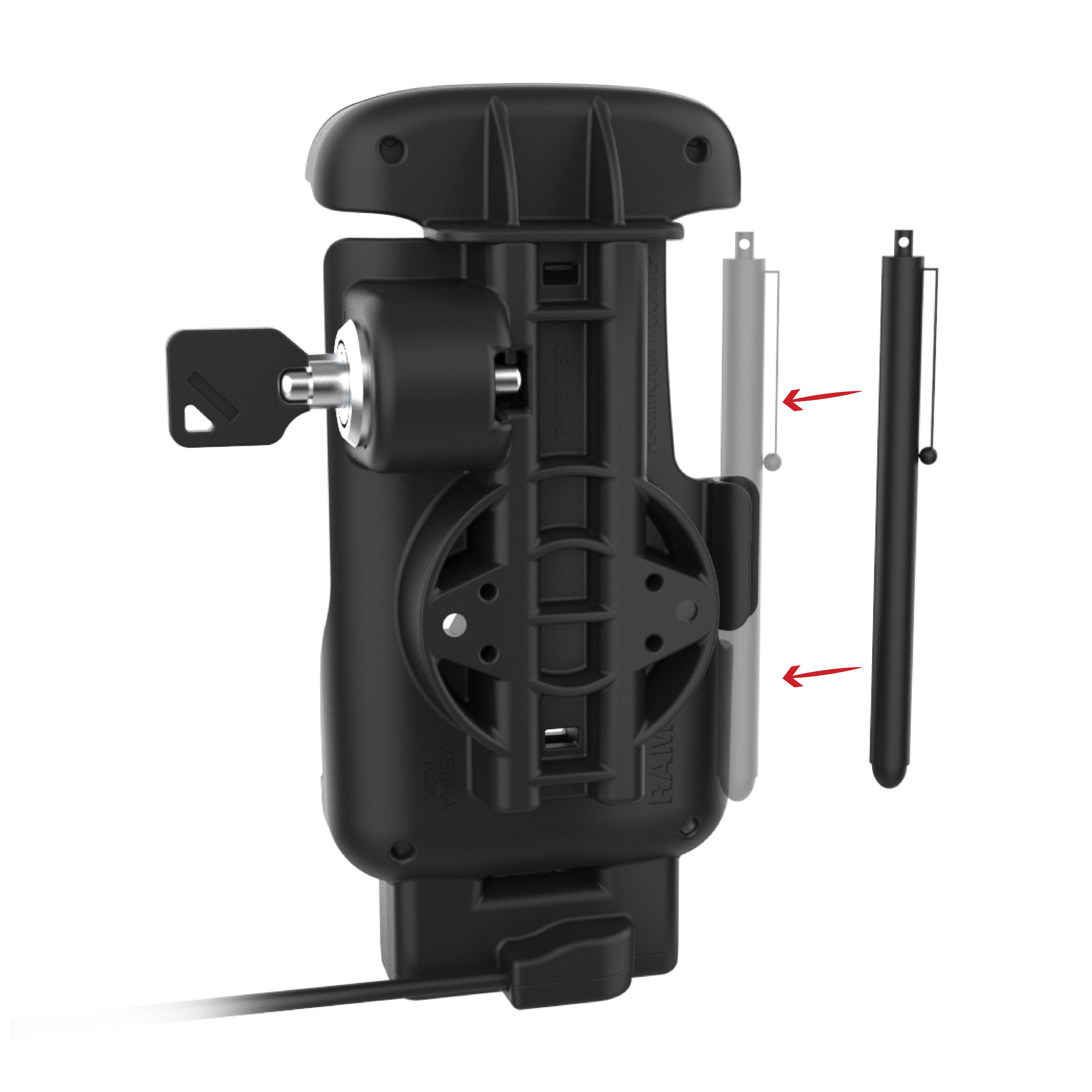 RAM-HOL-ZE24L-C-1U:RAM-HOL-ZE24L-C-1U_1:RAM® Locking Form-Fit USB-C Dock for Zebra TC22 & TC27 without Boot