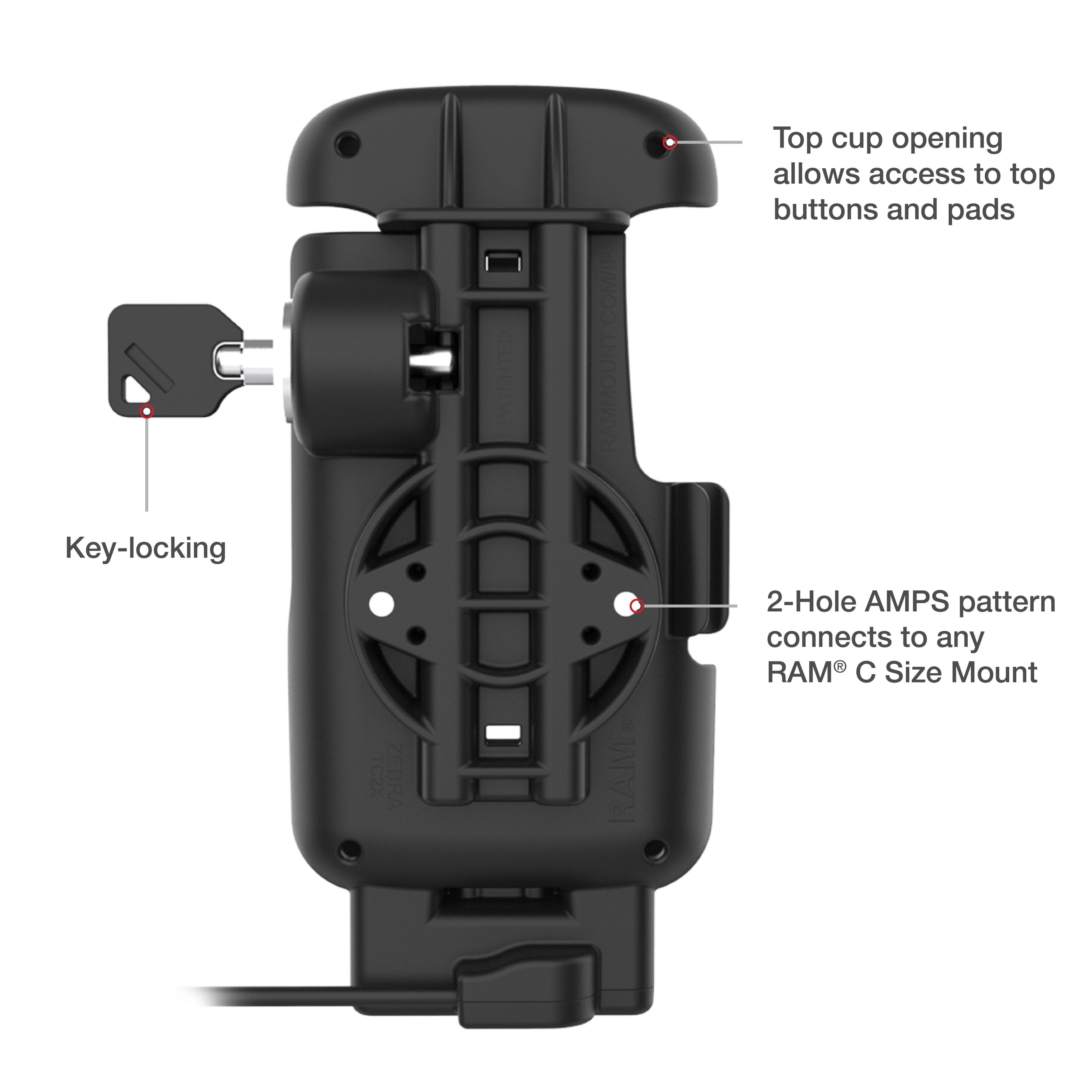 RAM-HOL-ZE24L-CU:RAM-HOL-ZE24L-CU_1:RAM® Locking Form-Fit Powered Dock for Zebra TC22 & TC27 with Boot