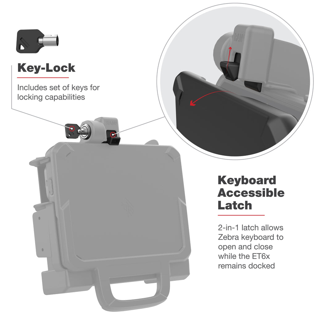 RAM-HOL-ZE25LU:RAM-HOL-ZE25LU_1:RAM® Locking Form-Fit Holder for Zebra ET6x 