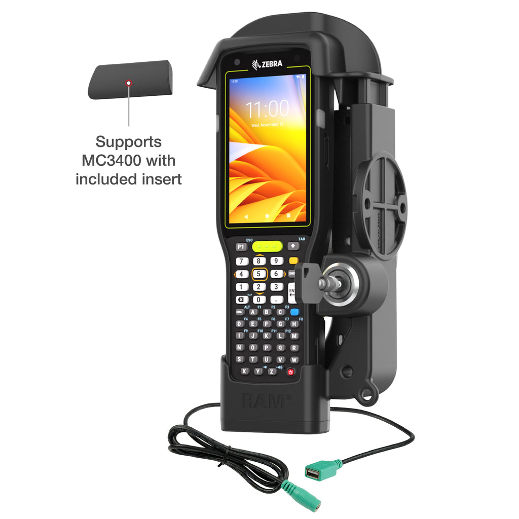 RAM-HOL-ZE33PDLU:RAM-HOL-ZE33PDLU_1:RAM® Locking Powered Dock + Single USB-A for Zebra MC3300/3400/3450