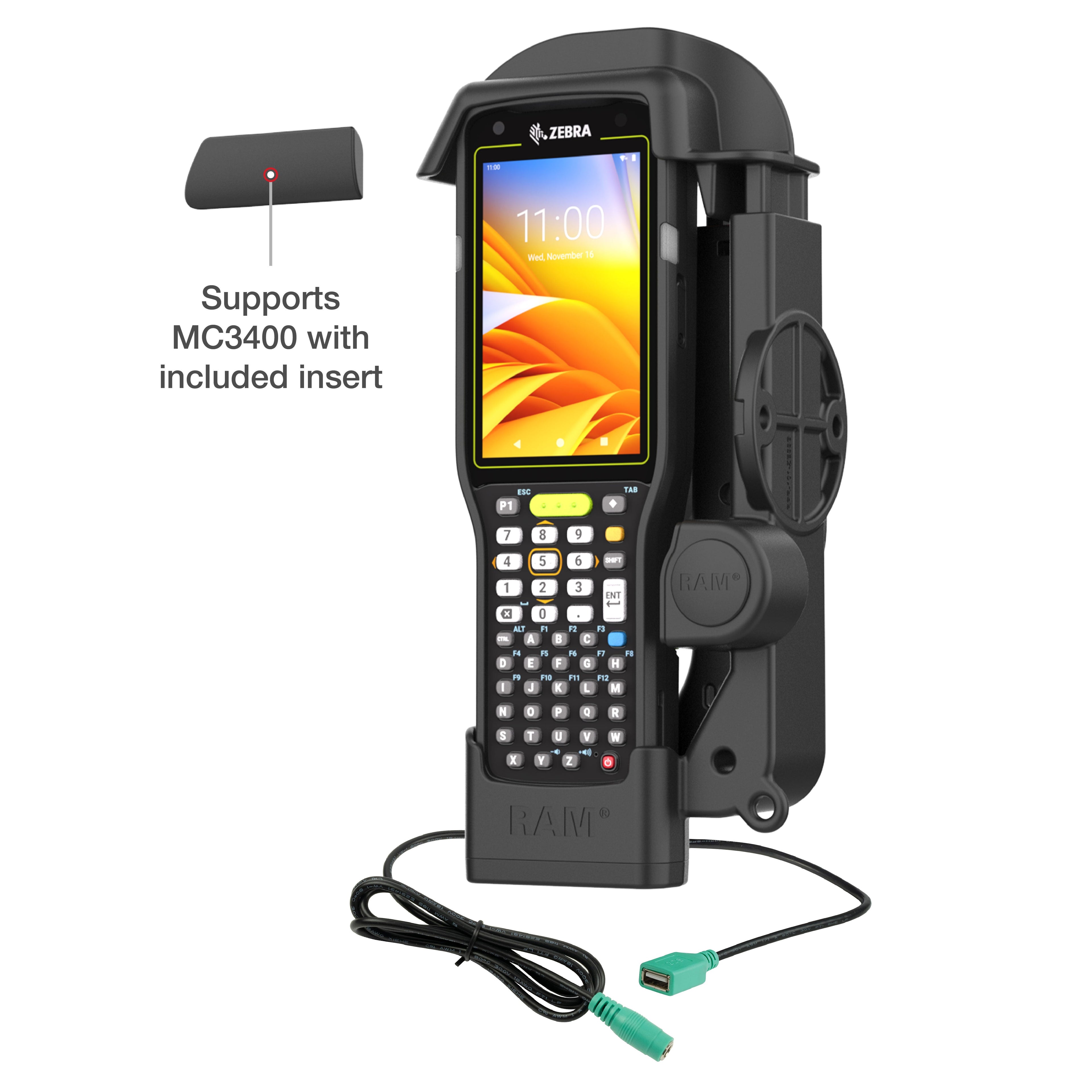 RAM-HOL-ZE33PDU:RAM-HOL-ZE33PDU_1:RAM® Powered Dock + Single USB-A for Zebra MC3300/3400/3450