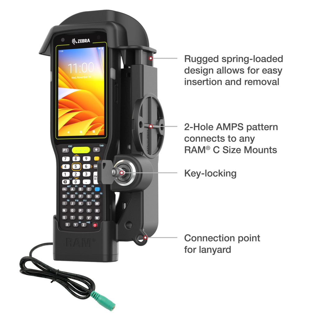 RAM-HOL-ZE33PLU:RAM-HOL-ZE33PLU_1:RAM® Locking Powered Dock for Zebra MC3300/3400/3450