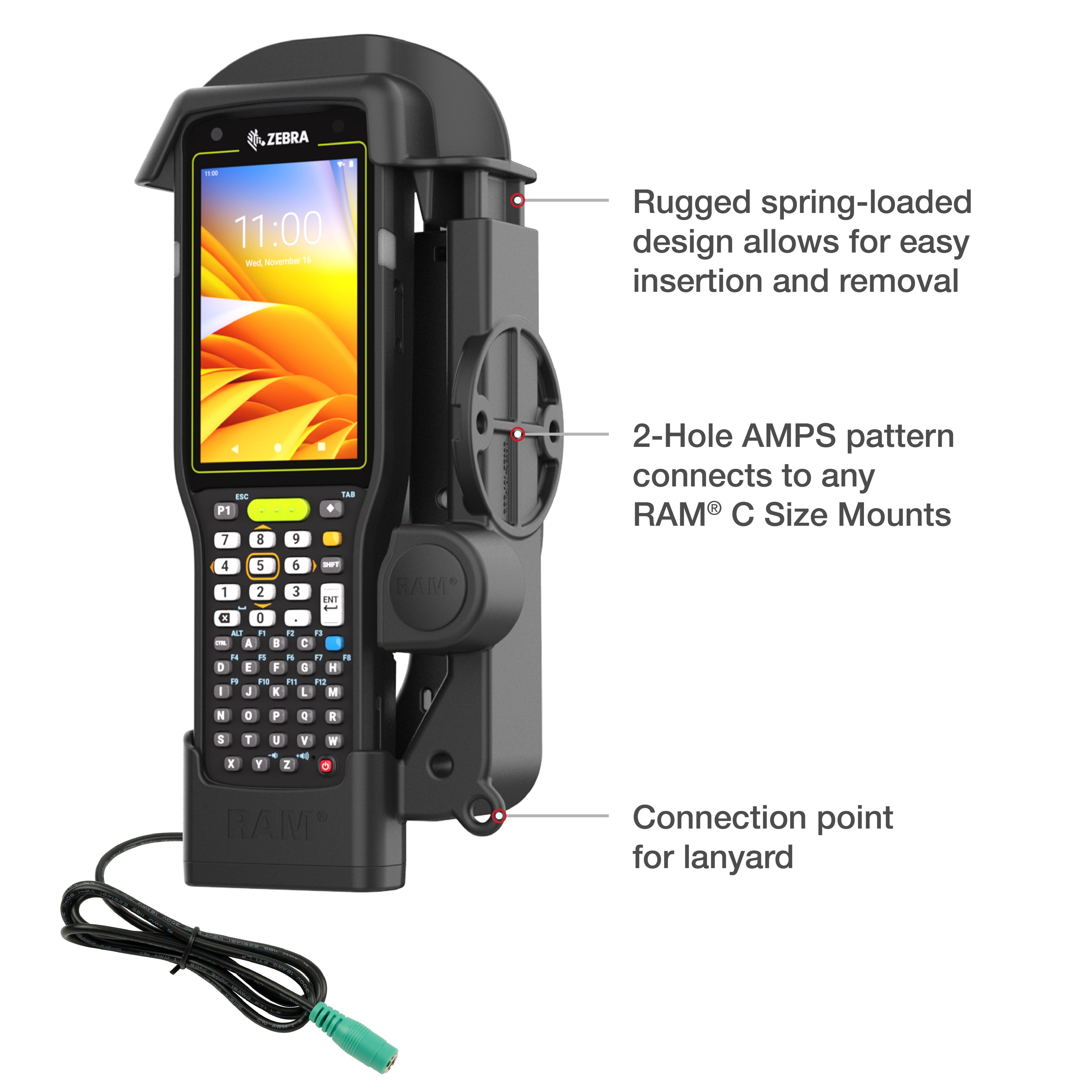 RAM-HOL-ZE33PU:RAM-HOL-ZE33PU_1:RAM® Powered Dock for Zebra MC3300/3400/3450