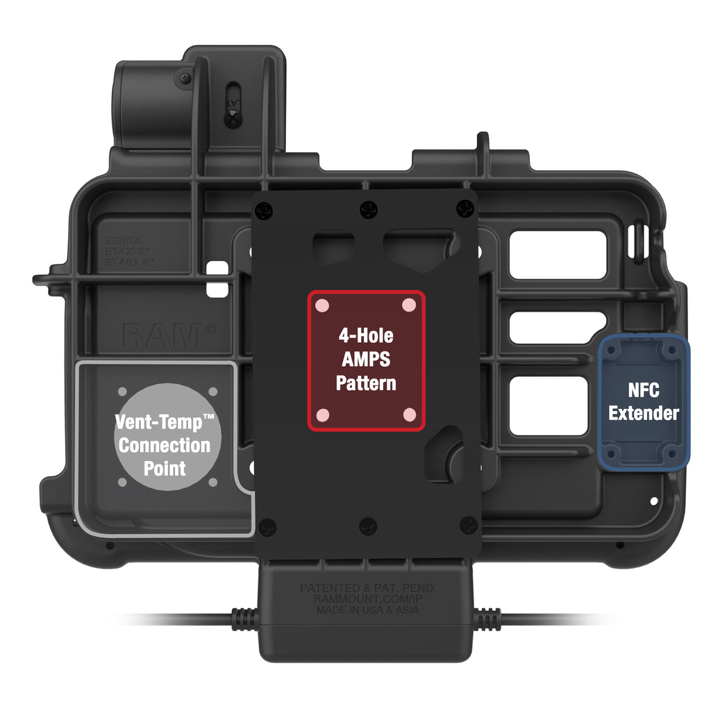 RAM-HOL-ZE46PDU:RAM-HOL-ZE46PDU_1:RAM® Thin-Dock™ + Data for Zebra ET401 & ET4x 8"