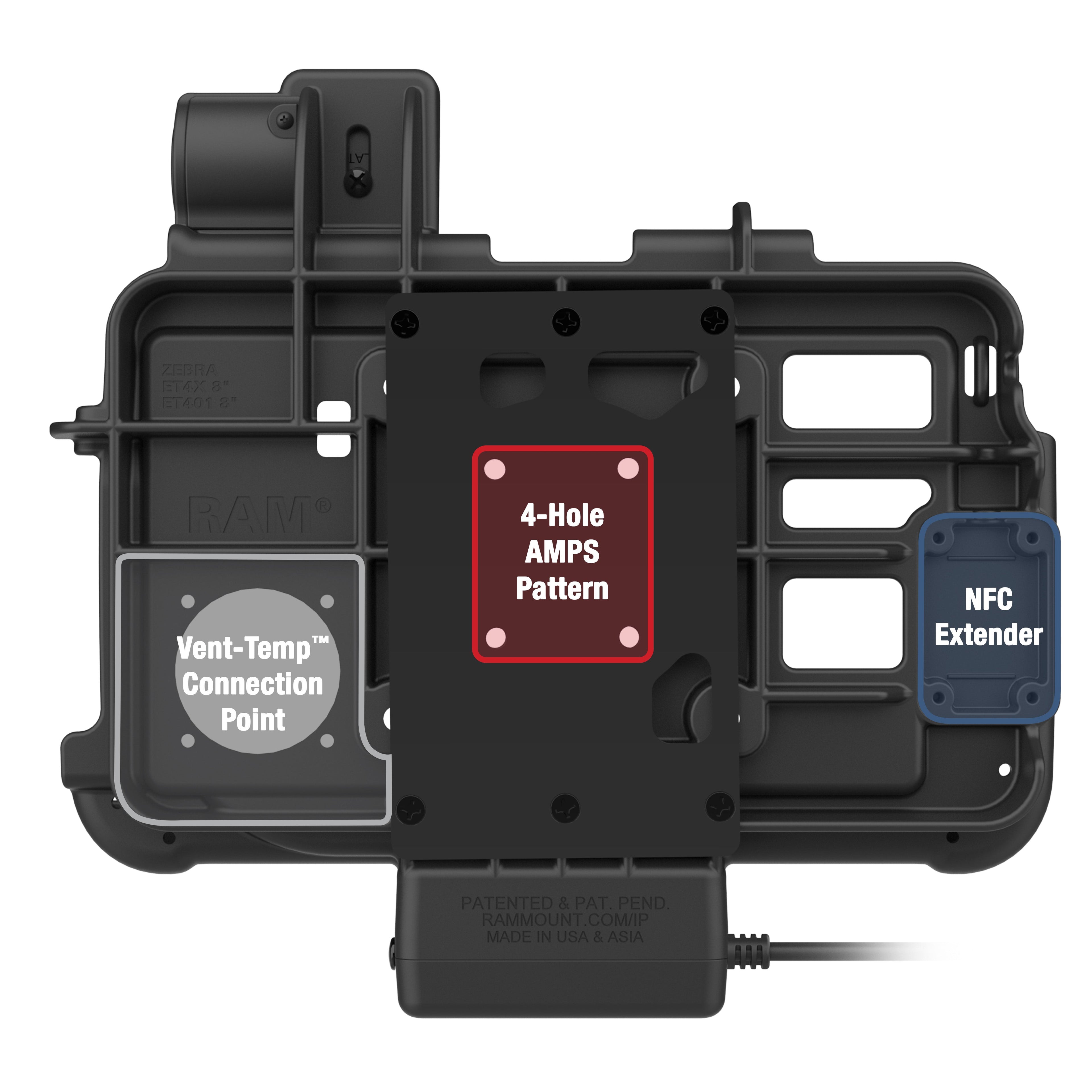 RAM-HOL-ZE46PU:RAM-HOL-ZE46PU_1:RAM® Thin-Dock™ for Zebra ET401 & ET4x 8"