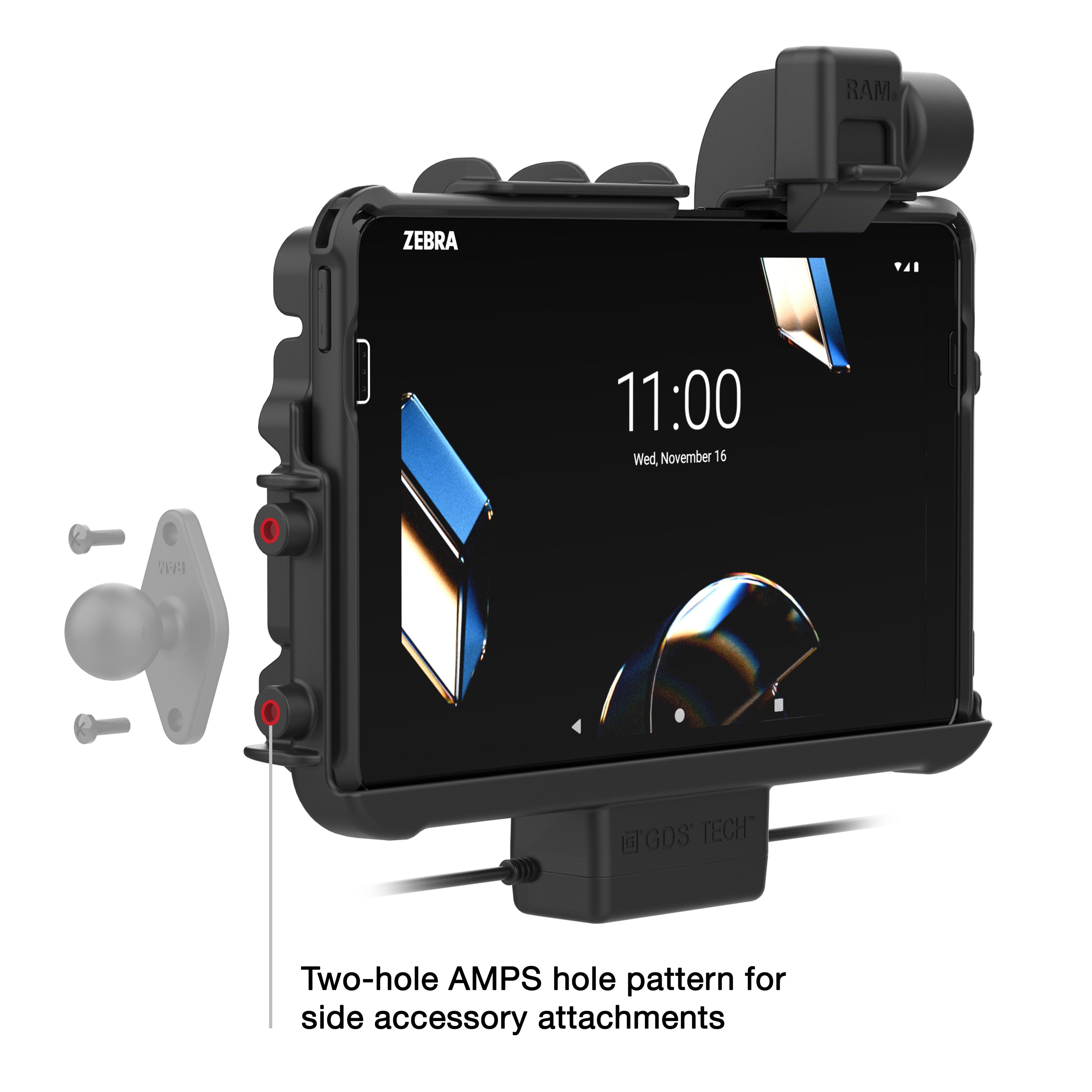 RAM-HOL-ZE47PD2LU:RAM-HOL-ZE47PD2LU_1:Locking RAM® Thin-Dock™ + Dual USB for Zebra ET401 10"