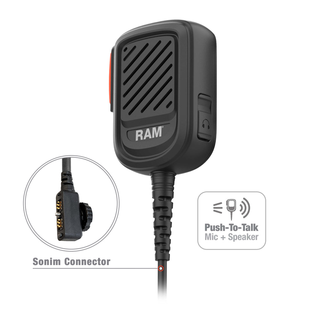 RAM-RSM-SNM1:RAM-RSM-SNM1_1:RAM® Remote Speaker Mic with Sonim SecureAudio Connector