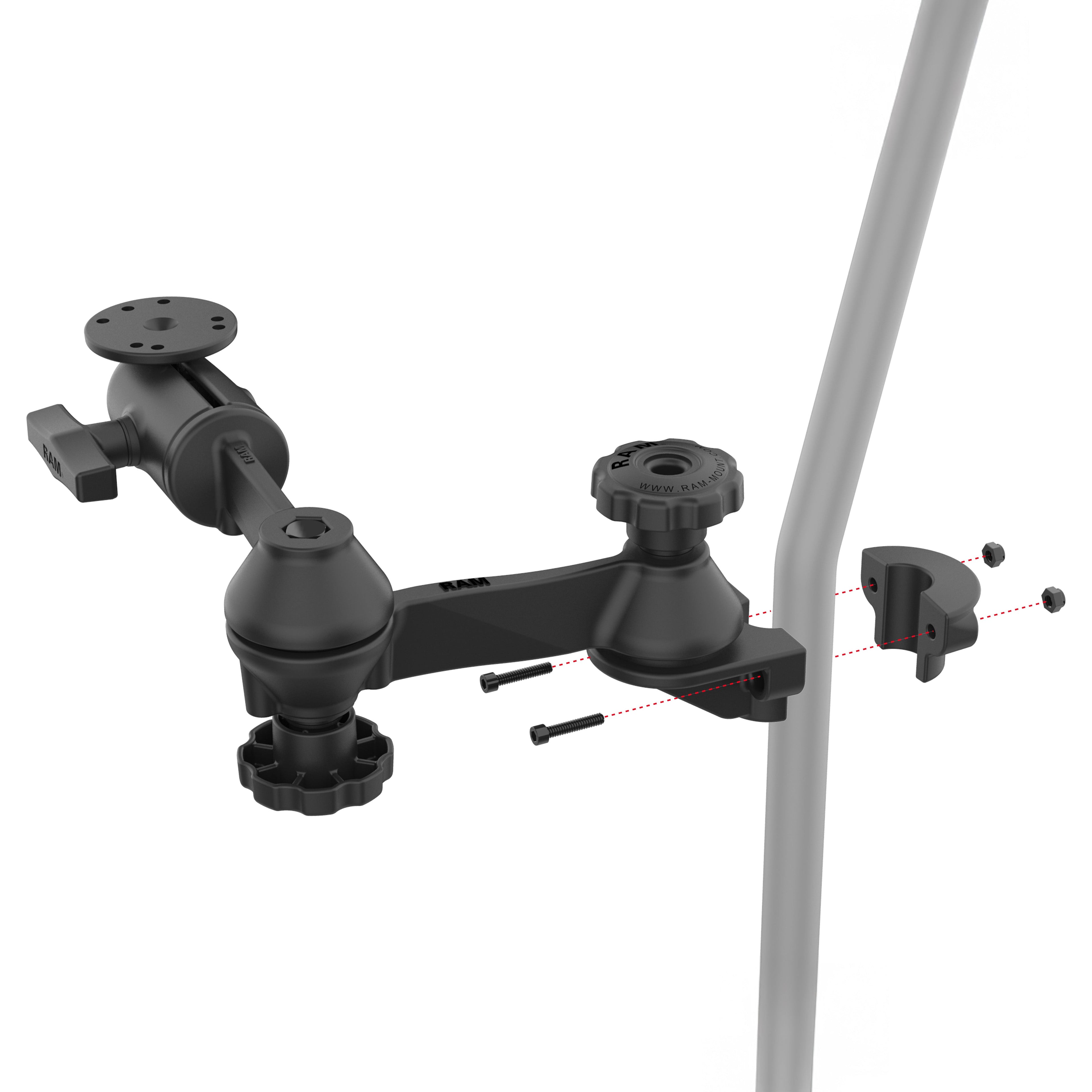 RAM-TB-471-SW2BU:RAM-TB-471-SW2BU_1:RAM® 90-Degree Dual Swing Arm Mount with Ball for Tough-Bar™