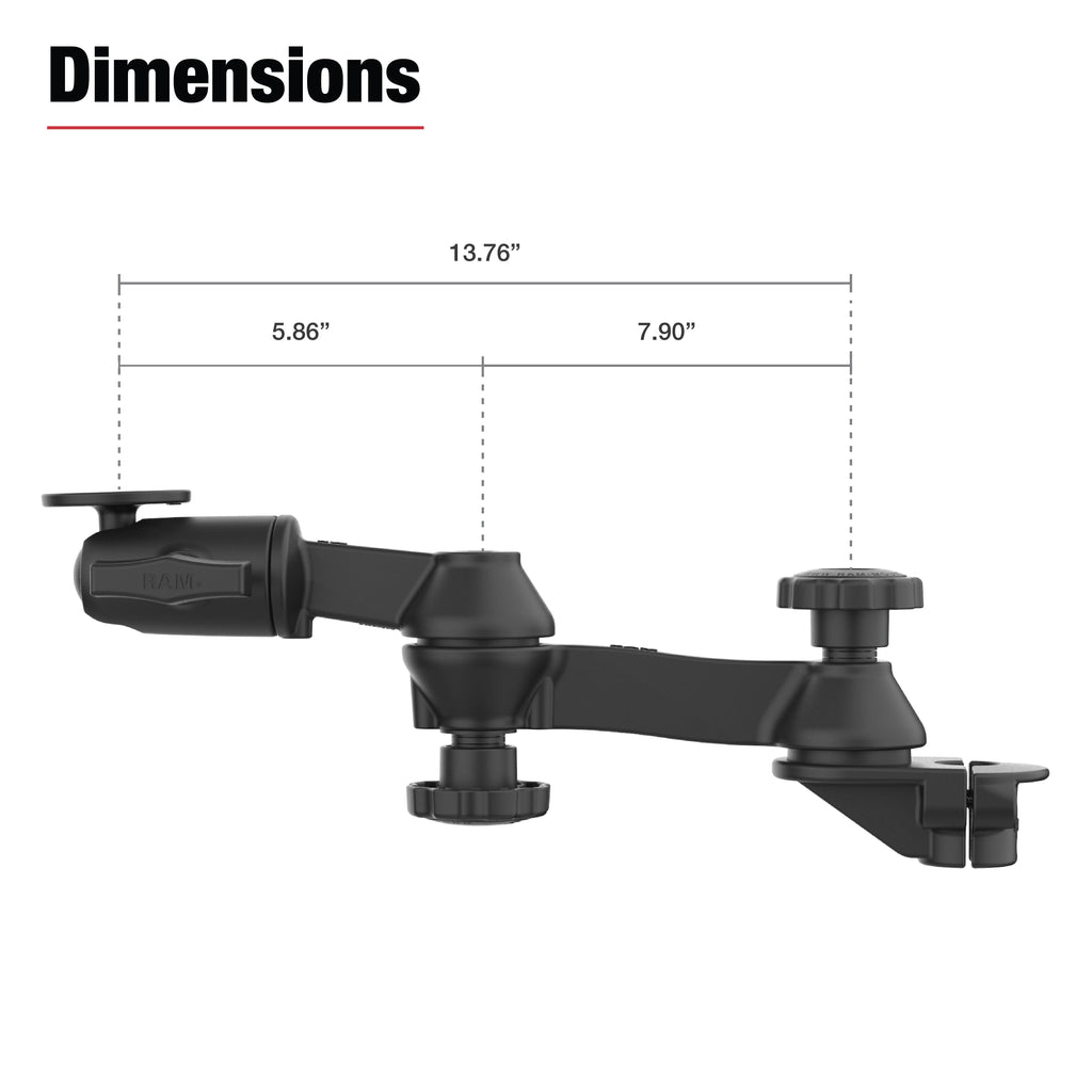 RAM-TB-471-SW2BU:RAM-TB-471-SW2BU_1:RAM® 90-Degree Dual Swing Arm Mount with Ball for Tough-Bar™