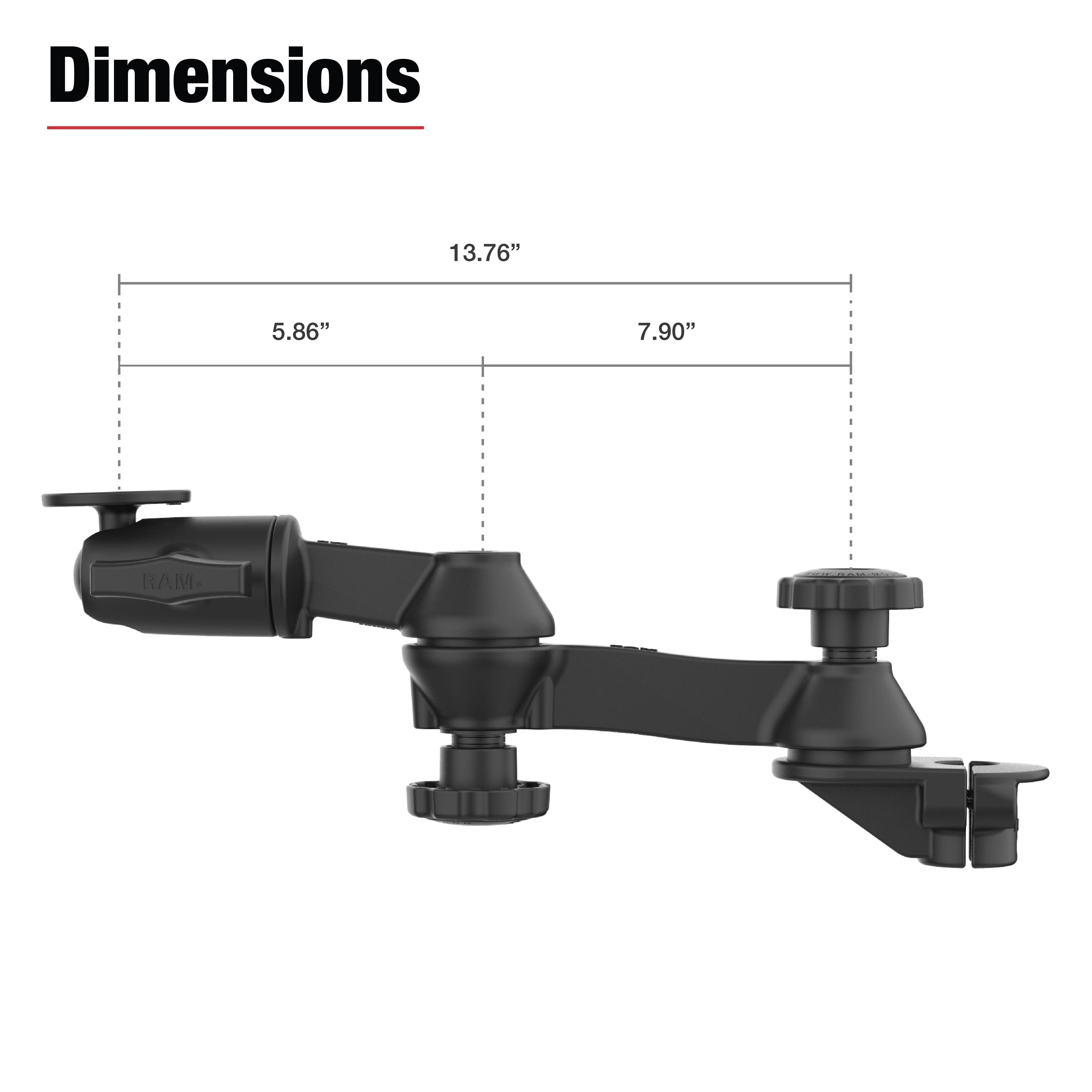 RAM-TB-471-SW2BU:RAM-TB-471-SW2BU_1:RAM® 90-Degree Dual Swing Arm Mount with Ball for Tough-Bar™