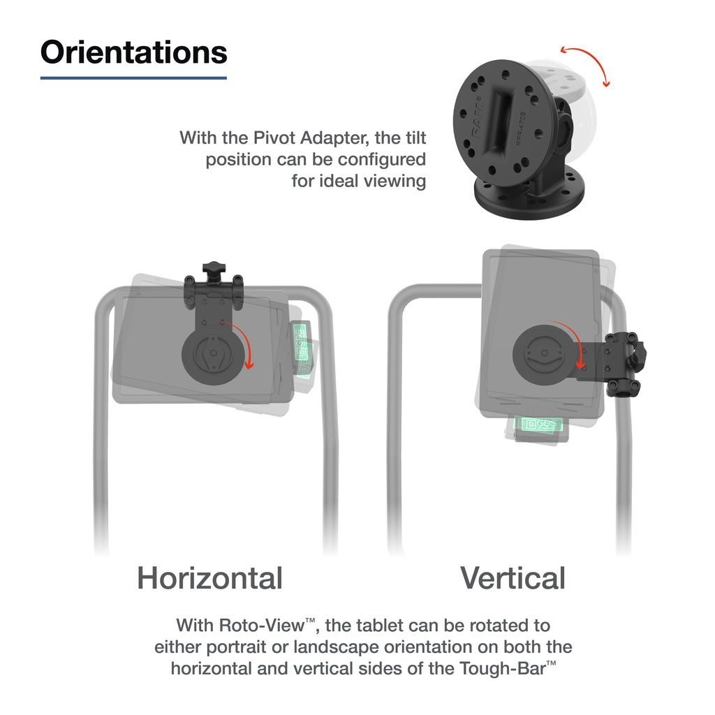 RAM-TB-FH1-PV4-ROTO1U:RAM-TB-FH1-PV4-ROTO1U_1:RAM® Friction Hinge Mount for Tough-Bar™ with Roto-View™ & Pivot Feature