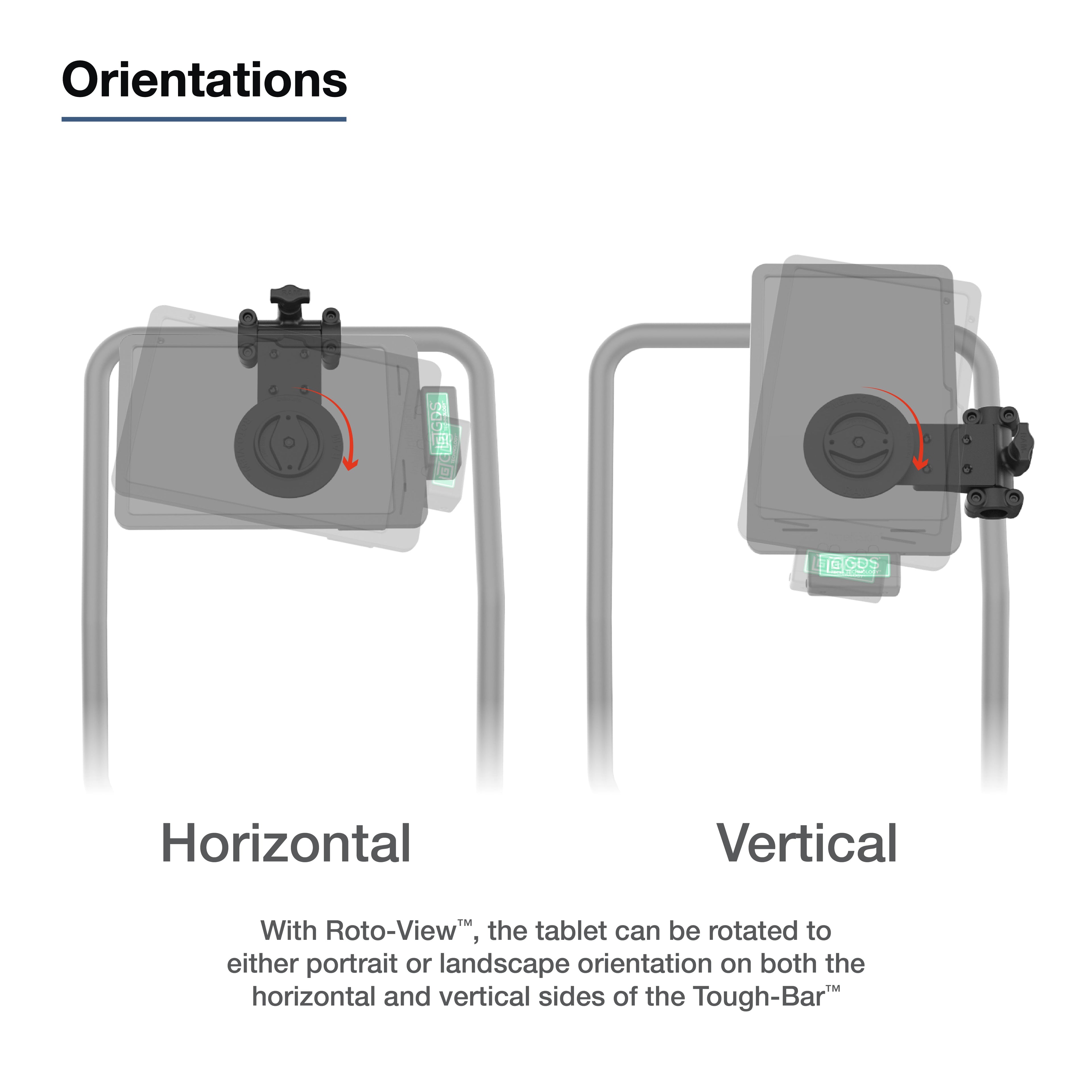 RAM-TB-FH1-ROTO1U:RAM-TB-FH1-ROTO1U_1:RAM® Friction Hinge Mount for Tough-Bar™ with Roto-View™