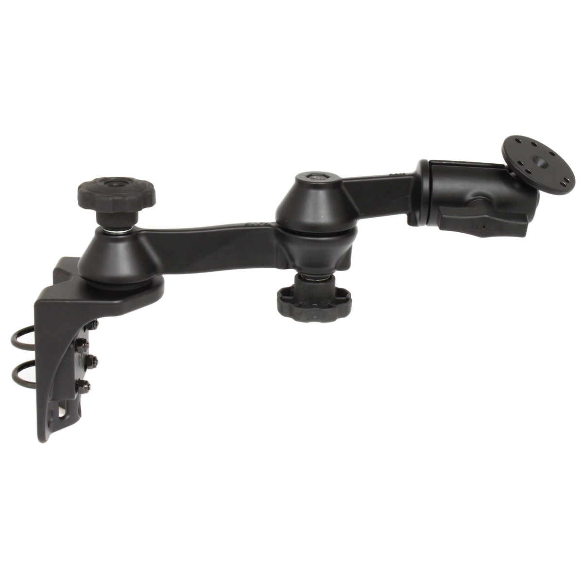 RAM-VB-110V-1U:RAM-VB-110V-1U_1:RAM® Vertical Rail Mount with 12" Double Swing Arms and Round Plate