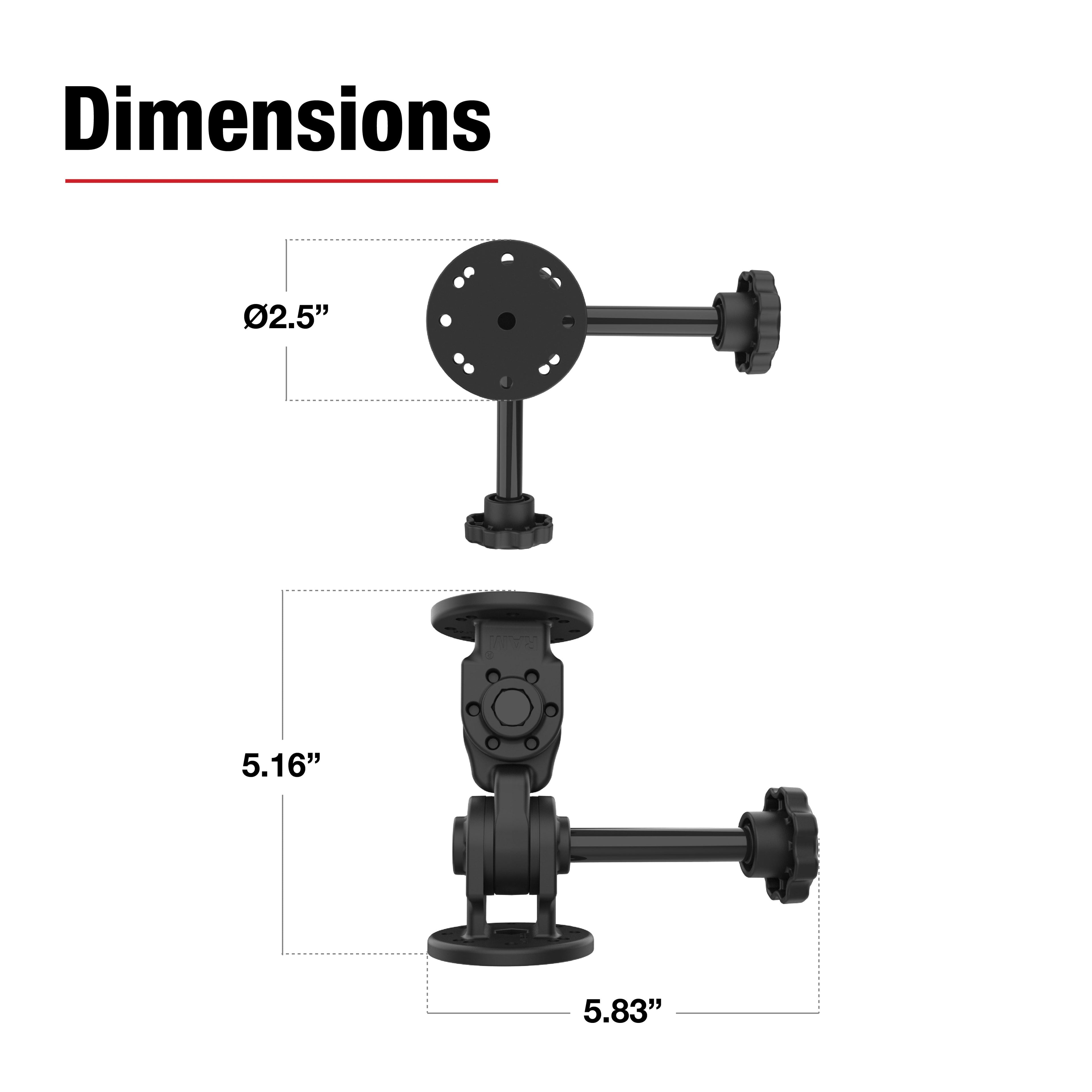 RAP-101-PV4-2PU:RAP-101-PV4-2PU_1:RAM® Dual 90-Degree Pivot Mount with Knob