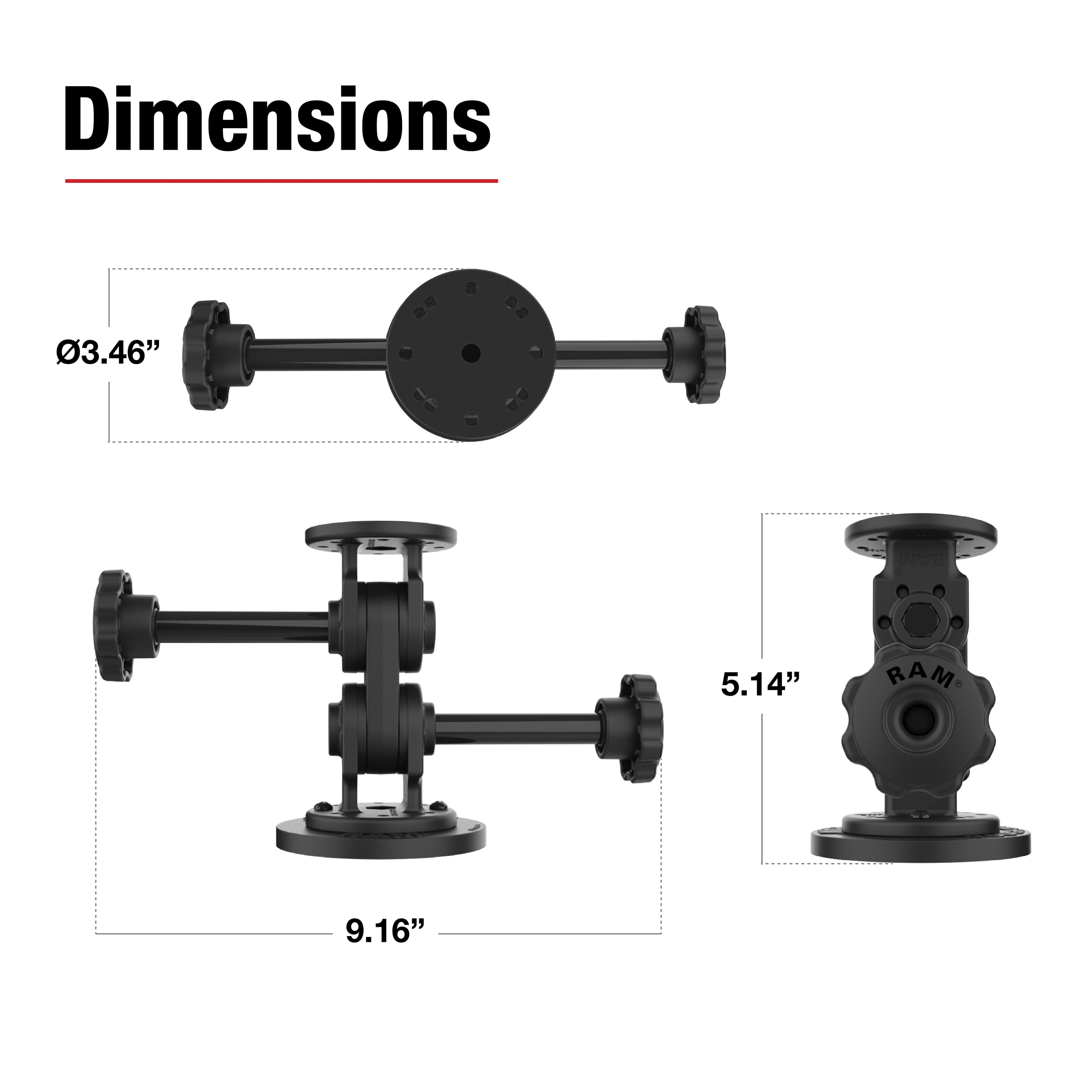 RAP-101-PV4-2S-MAG88U:RAP-101-PV4-2S-MAG88U_1:RAM® Dual Straight Pivot Magnetic Mount with Knob