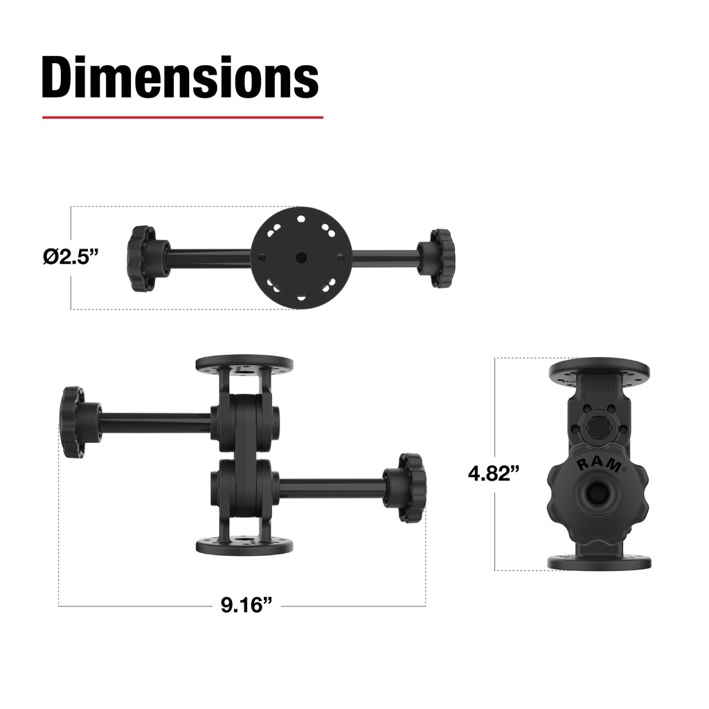 RAP-101-PV4-2SU:RAP-101-PV4-2SU_1:RAM® Dual Straight Pivot Mount with Knob