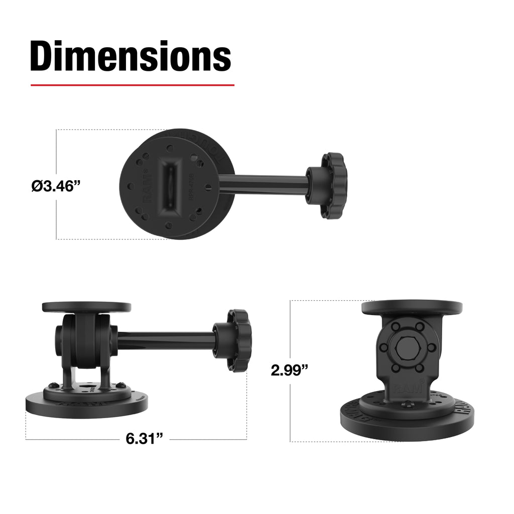 RAP-101-PV4-MAG88U:RAP-101-PV4-MAG88U_1:RAM® Single Pivot Magnetic Mount with Knob
