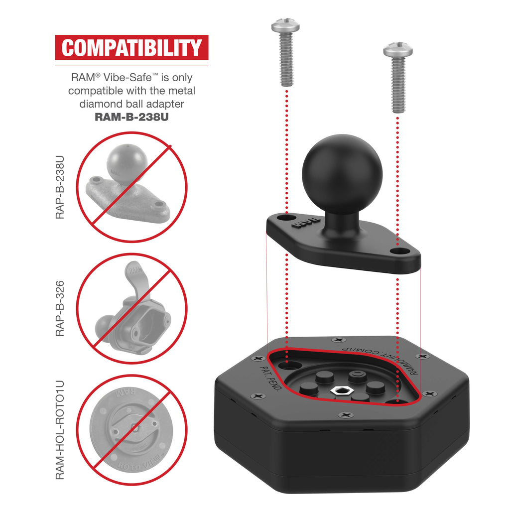 RAP-462NPT:RAP-462NPT_1:RAM® Vibe-Safe™ with NPT Adapter for 2-Hole Holders