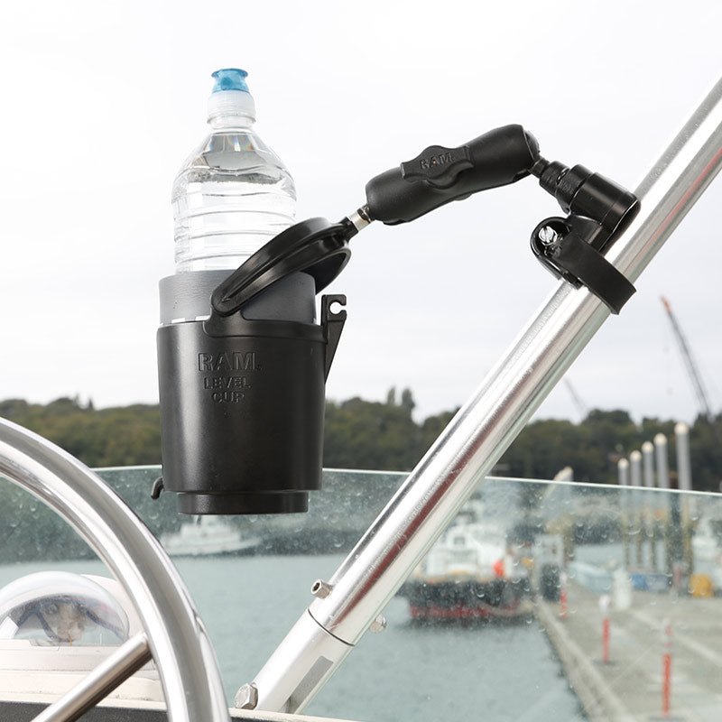 RAP-B-132B-201U:RAP-B-132B-201U_1:RAM® Level Cup™ 16oz Drink Holder with Double Socket Arm