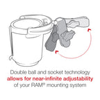 RAP-B-132B-201U:RAP-B-132B-201U_1:RAM® Level Cup™ 16oz Drink Holder with Double Socket Arm