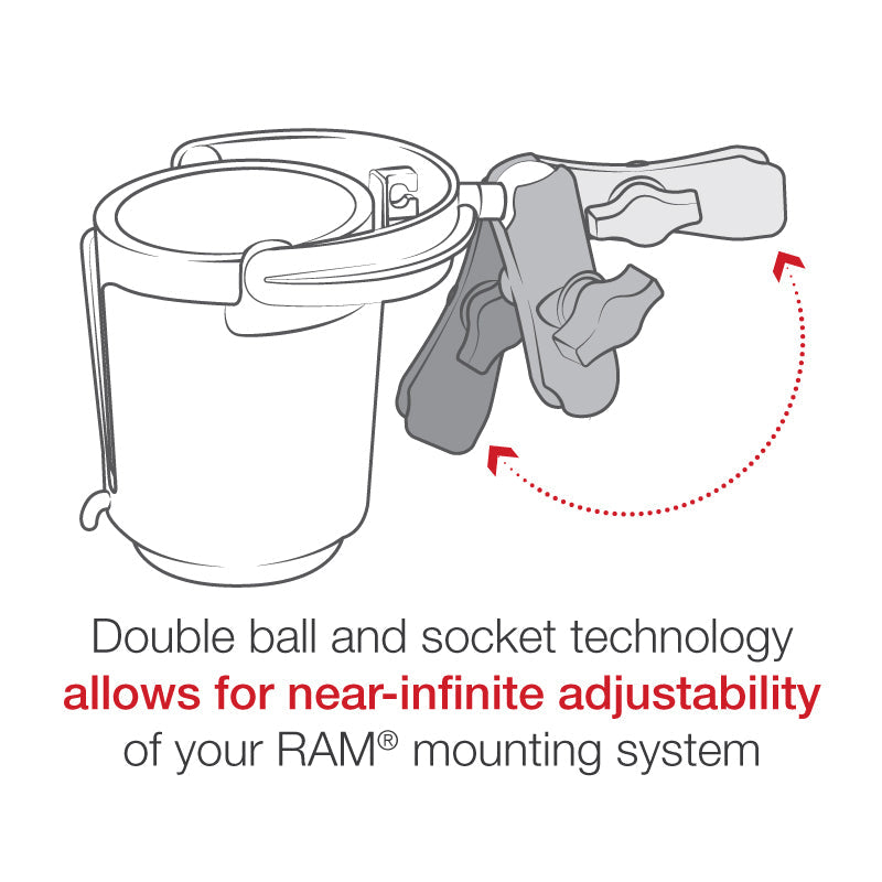 RAP-B-132B-201U:RAP-B-132B-201U_1:RAM® Level Cup™ 16oz Drink Holder with Double Socket Arm