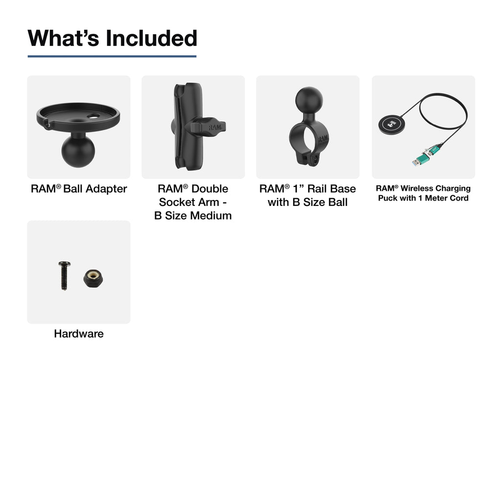 RAP-B-149-AP-MAG-1-W2MU:RAP-B-149-AP-MAG-1-W2MU_1:RAM® Double Ball Rail Mount with RAM® Qi2 15W Wireless Charger