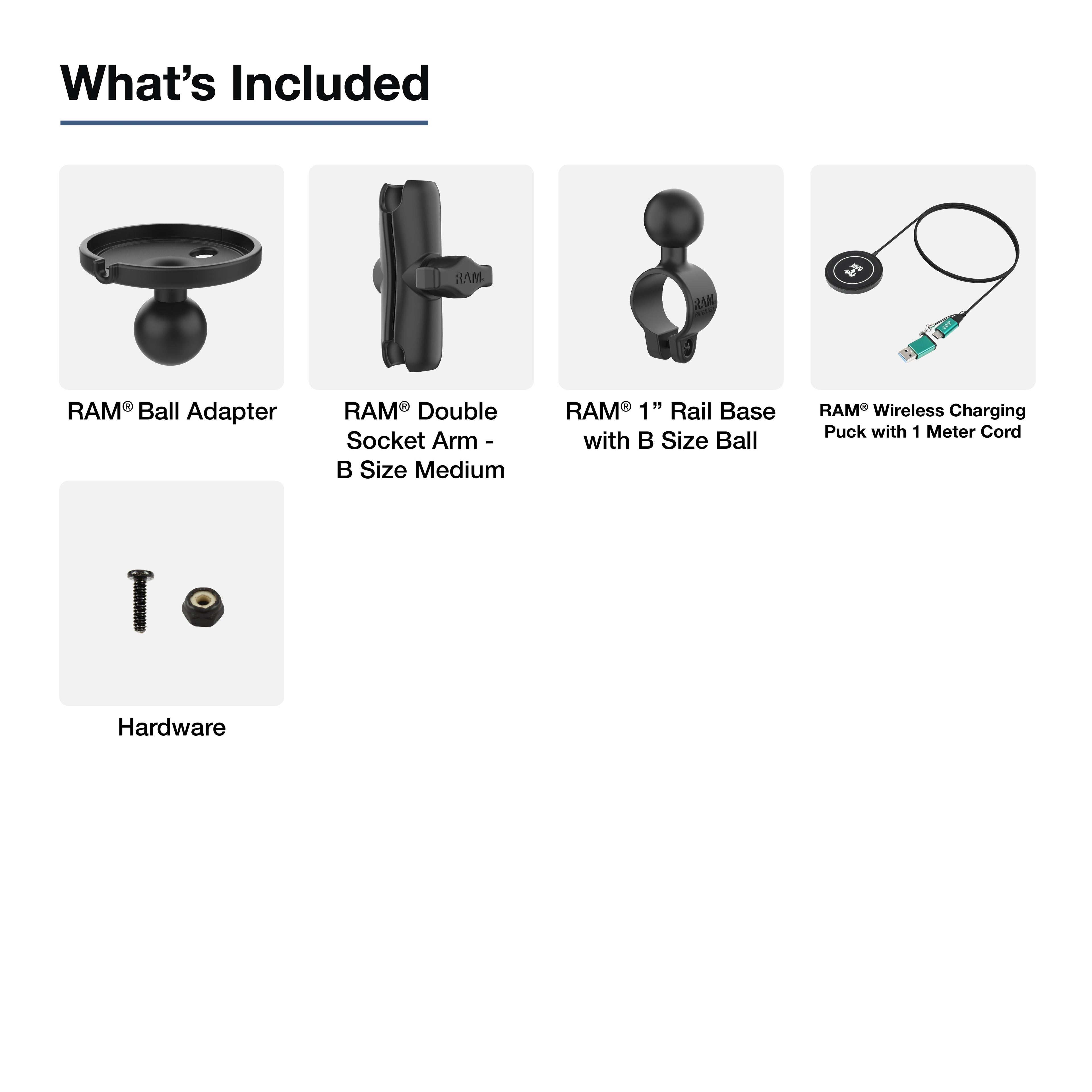RAP-B-149-AP-MAG-1-W2MU:RAP-B-149-AP-MAG-1-W2MU_1:RAM® Double Ball Rail Mount with RAM® Qi2 15W Wireless Charger