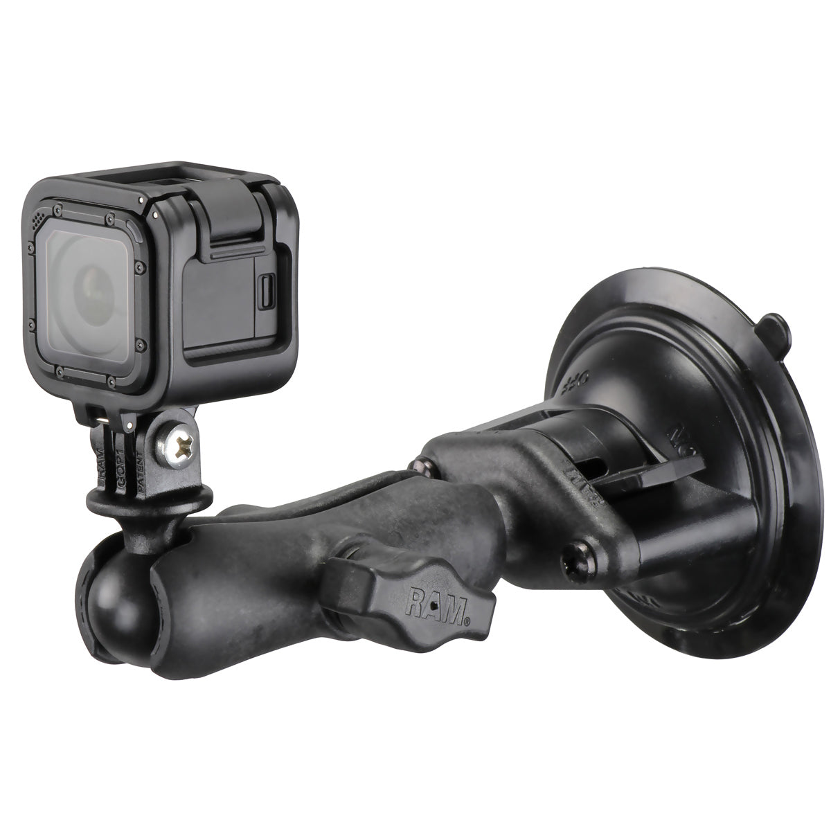 RAP-B-166-GOP1:RAP-B-166-GOP1_1:RAM® Twist-Lock™ Composite Suction Mount with Action Camera Adapter