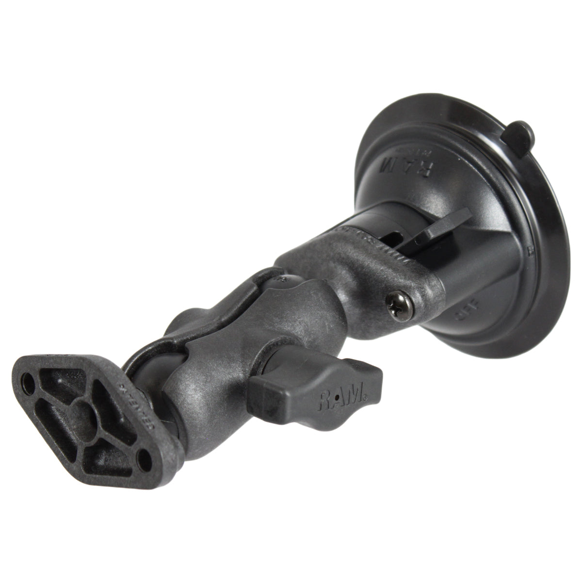 RAP-B-166U-A:RAP-B-166U-A_1:RAM® Twist-Lock™ Composite Suction Cup Double Ball Mount - Short