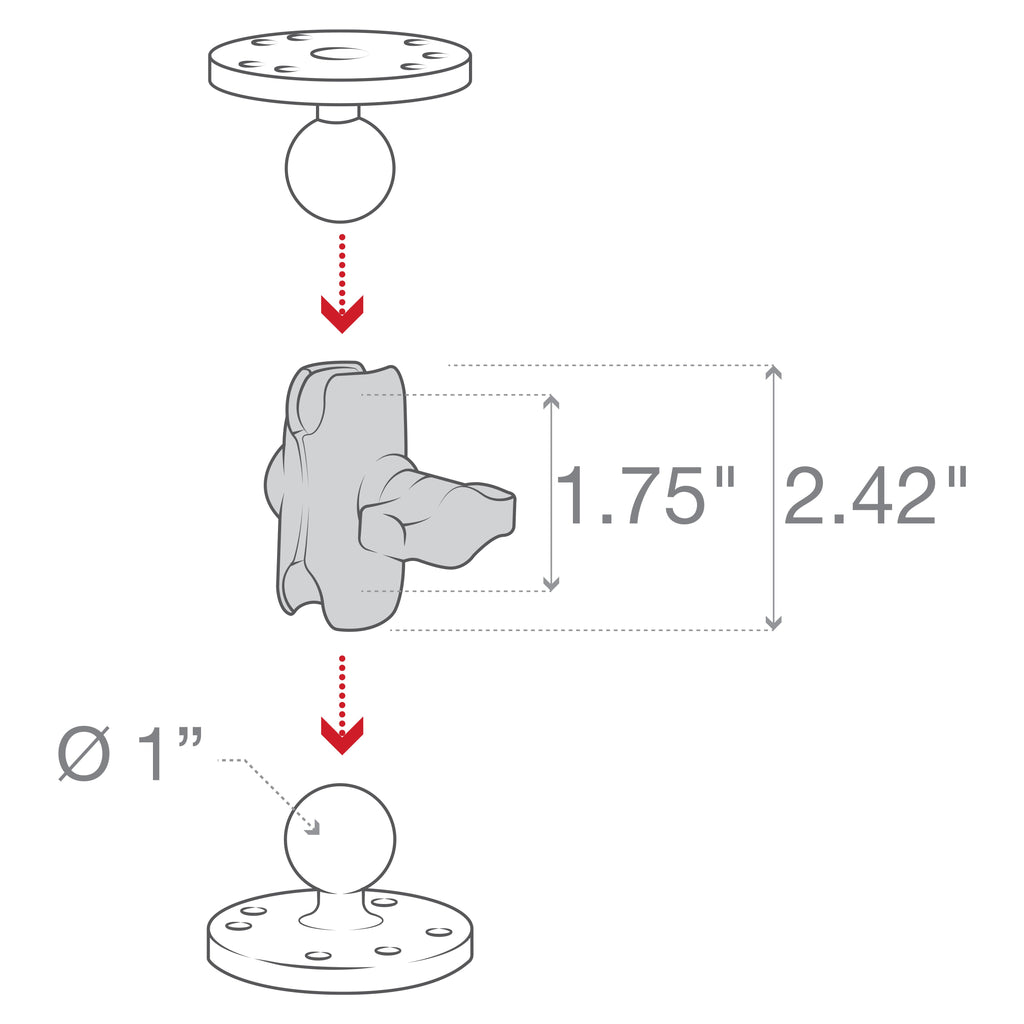 RAP-B-201U-A:RAP-B-201U-A_1:RAM® Composite Double Socket Arm - B Size Short