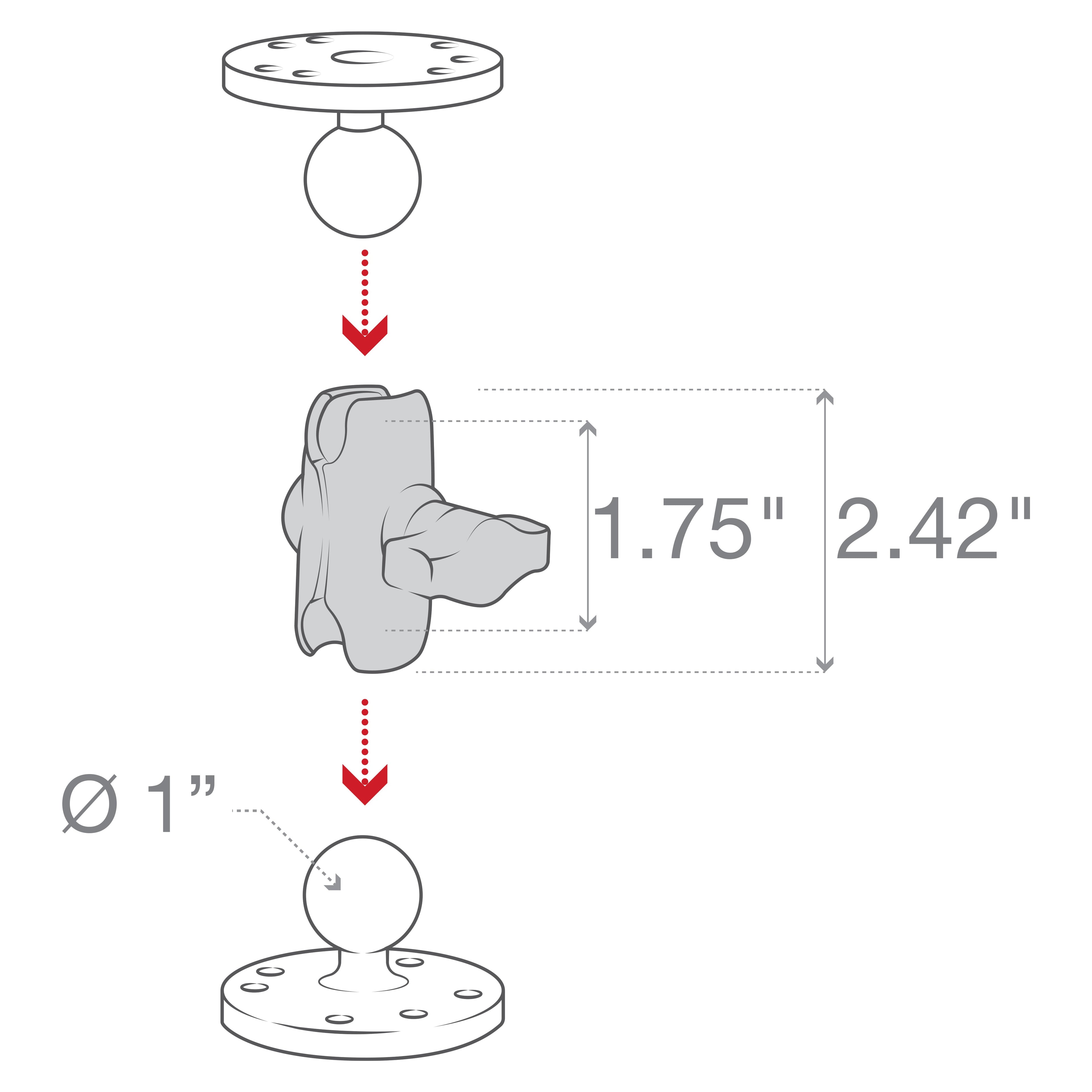 RAP-B-201U-A:RAP-B-201U-A_1:RAM® Composite Double Socket Arm - B Size Short
