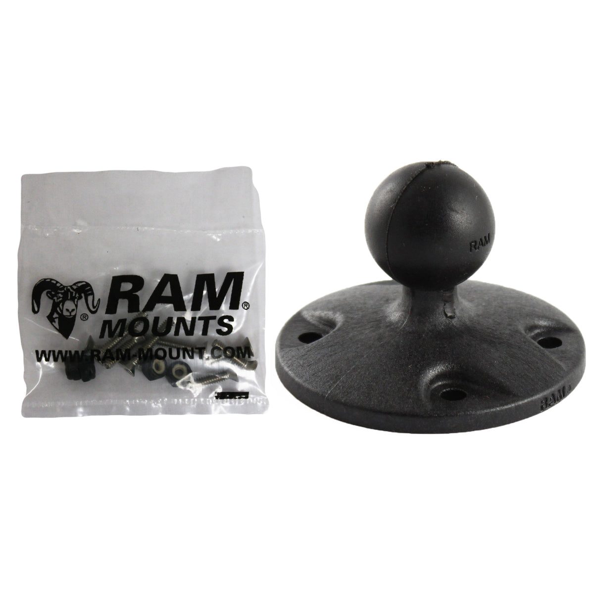 RAP-B-202-G1U:RAP-B-202-G1U_1:RAM® Composite Round Plate with Ball & Hardware for Garmin GPSMAP + More