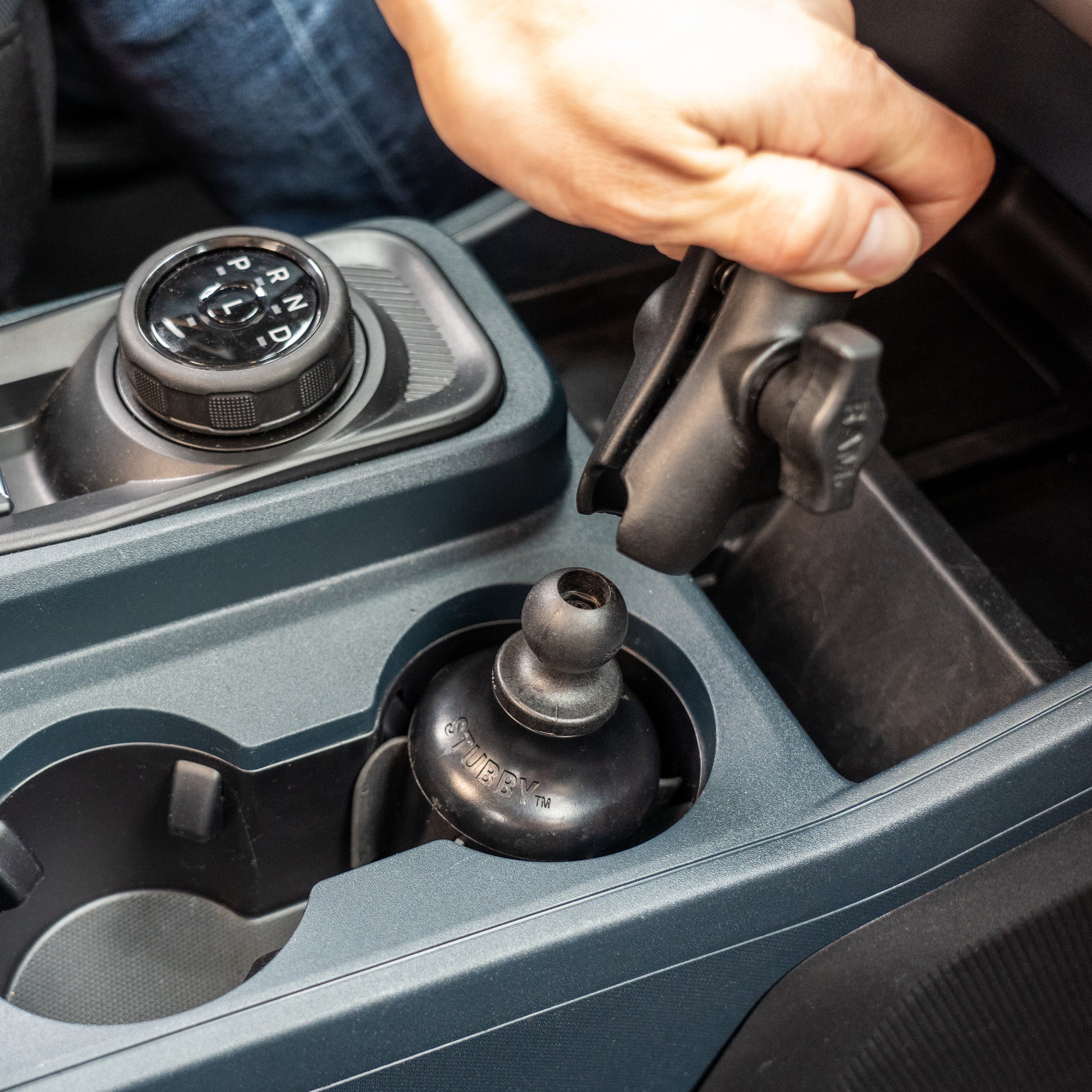 RAP-B-299-4-201U:RAP-B-299-4-201U_1:RAM® Stubby™ Cup Holder Mount with Double Socket Arm - Medium