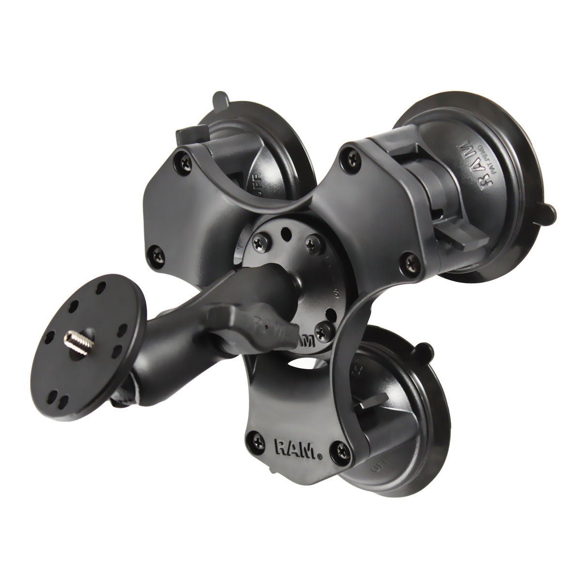 RAP-B-365-224-202AU:RAP-B-365-224-202AU_1:RAM® Twist-Lock™ Triple Suction Mount with Round Plate and 1/4"-20 Stud