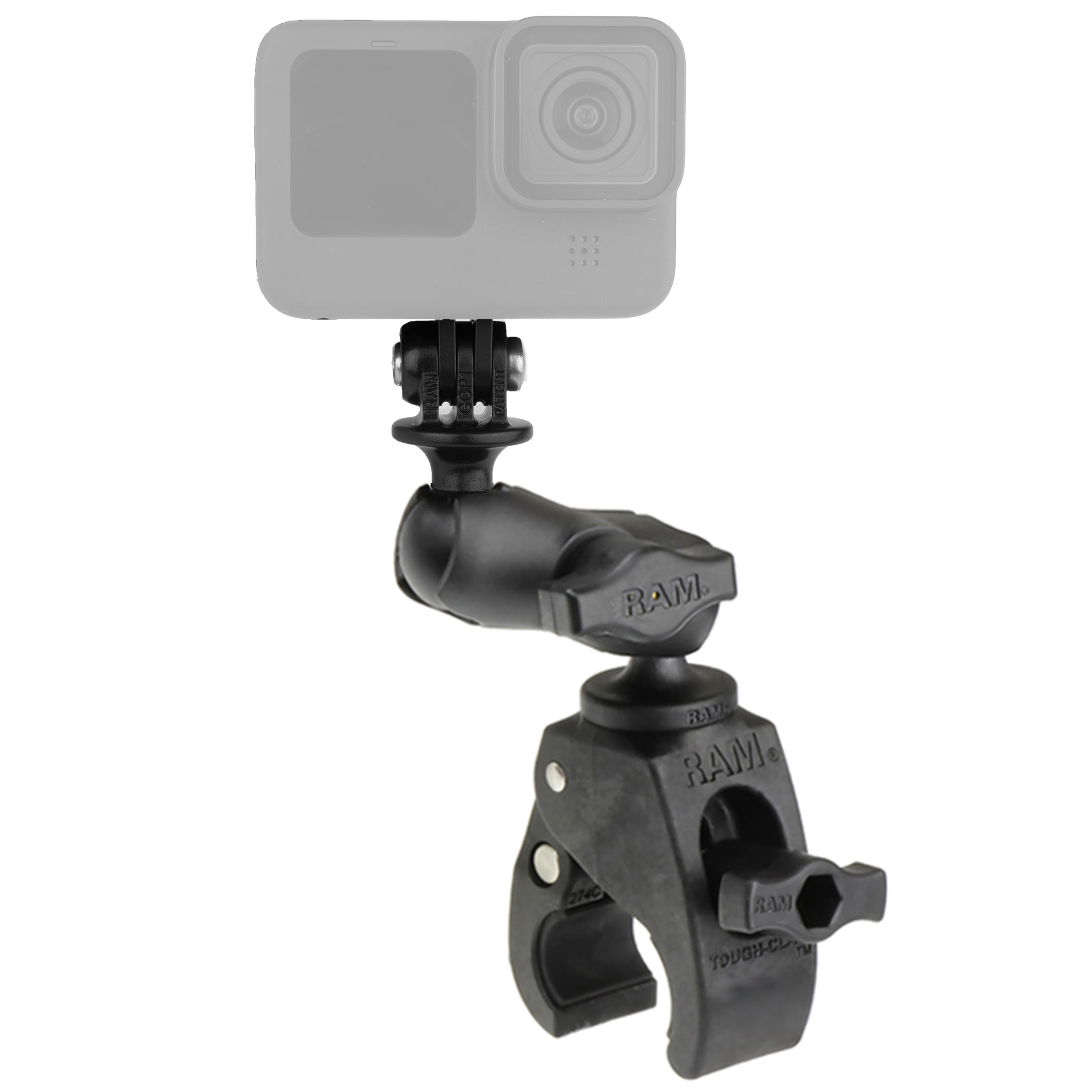RAP-B-400-A-GOP1U:RAP-B-400-A-GOP1U_1:RAM® Tough-Claw™ Clamp Mount with Action Camera Adapter - Composite