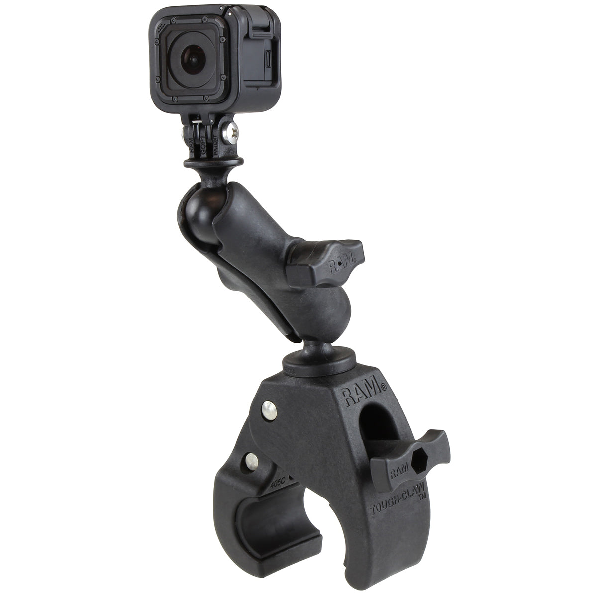 RAP-B-404-GOP1U:RAP-B-404-GOP1U_1:RAM® Tough-Claw™ Medium Clamp Mount with Universal Action Camera Adapter