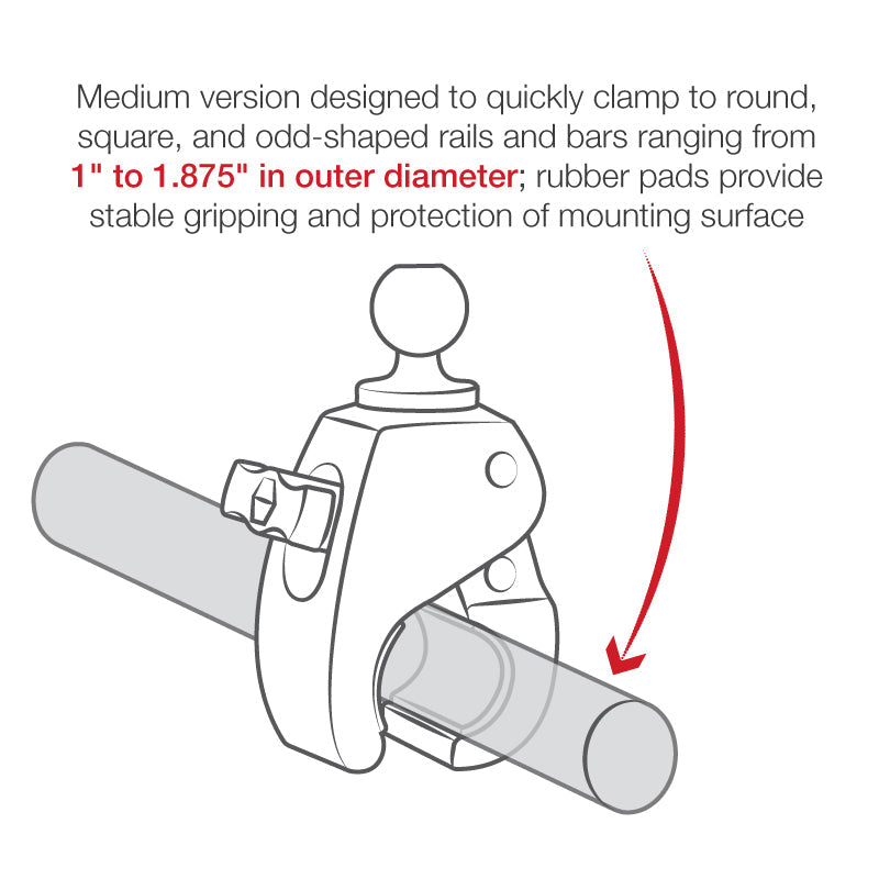 RAP-B-404-GOP1U:RAP-B-404-GOP1U_1:RAM® Tough-Claw™ Medium Clamp Mount with Universal Action Camera Adapter