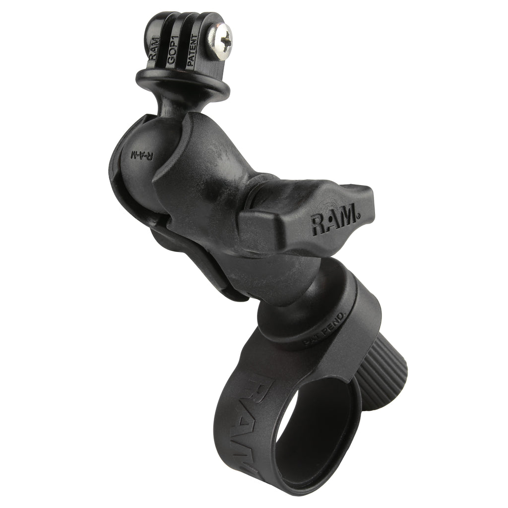 RAP-B-460-A-GOP1U:RAP-B-460-A-GOP1U_1:RAM® Tough-Strap™ Double Ball Mount with Universal Action Camera Adapter