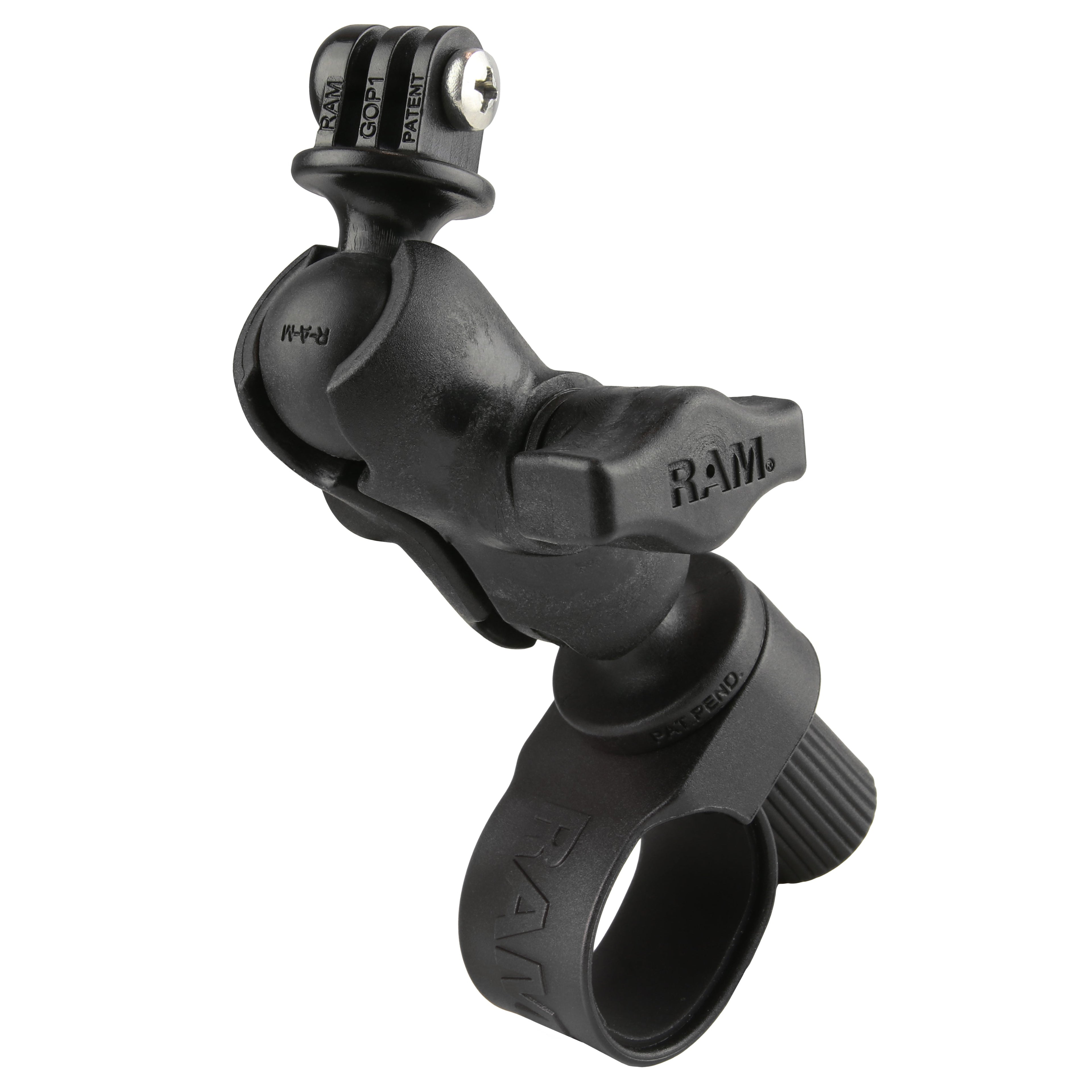 RAP-B-460-A-GOP1U:RAP-B-460-A-GOP1U_1:RAM® Tough-Strap™ Double Ball Mount with Universal Action Camera Adapter