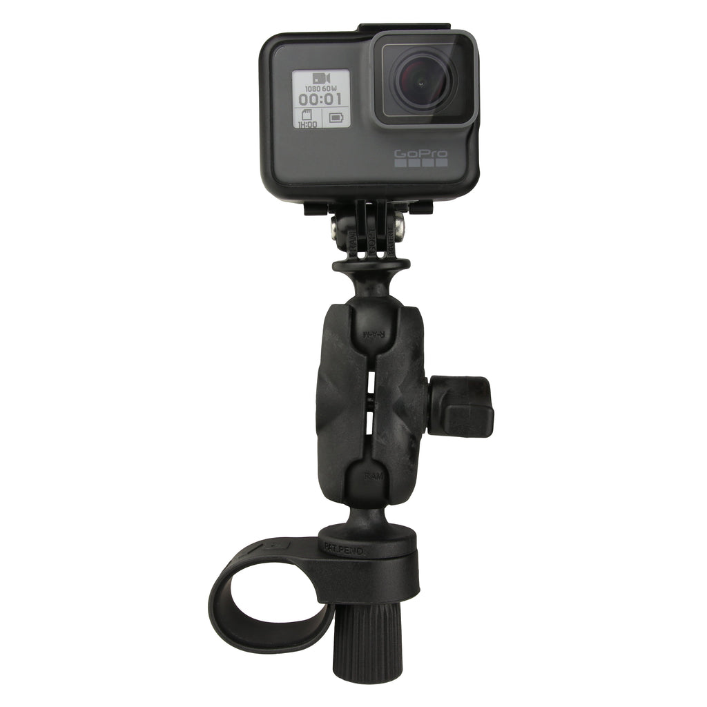 RAP-B-460-A-GOP1U:RAP-B-460-A-GOP1U_1:RAM® Tough-Strap™ Double Ball Mount with Universal Action Camera Adapter