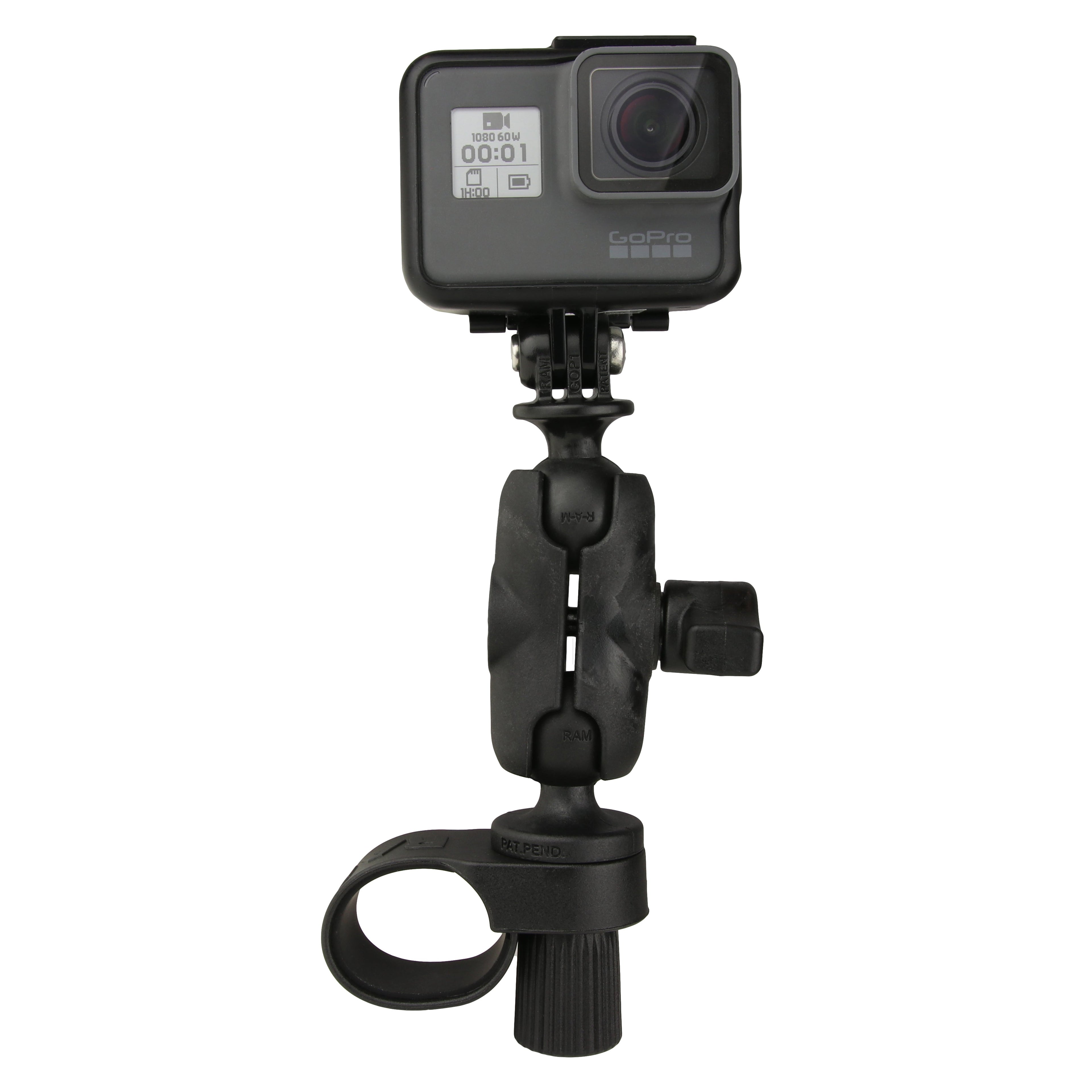 RAP-B-460-A-GOP1U:RAP-B-460-A-GOP1U_1:RAM® Tough-Strap™ Double Ball Mount with Universal Action Camera Adapter
