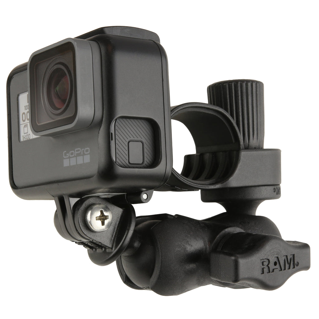 RAP-B-460-A-GOP1U:RAP-B-460-A-GOP1U_1:RAM® Tough-Strap™ Double Ball Mount with Universal Action Camera Adapter