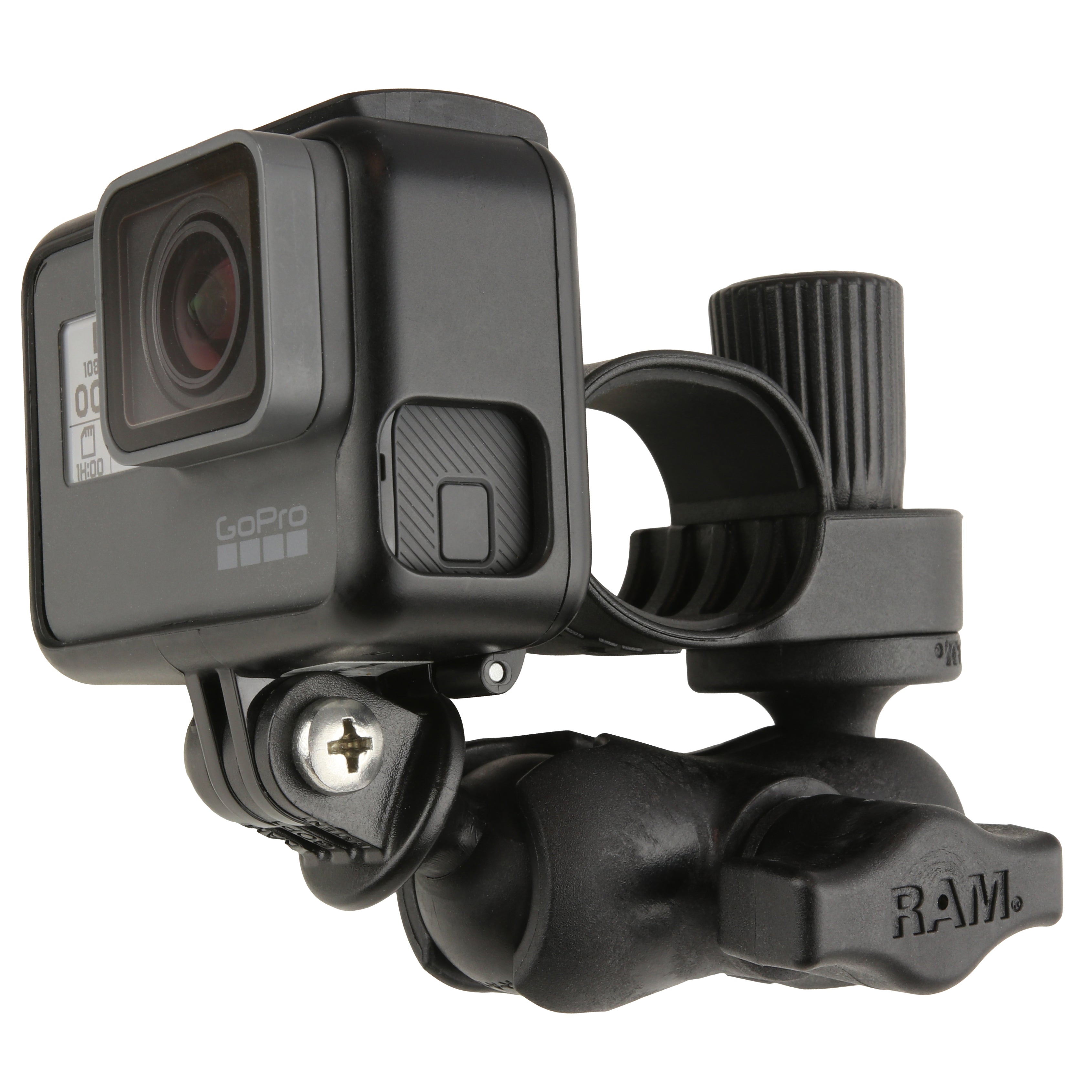 RAP-B-460-A-GOP1U:RAP-B-460-A-GOP1U_1:RAM® Tough-Strap™ Double Ball Mount with Universal Action Camera Adapter