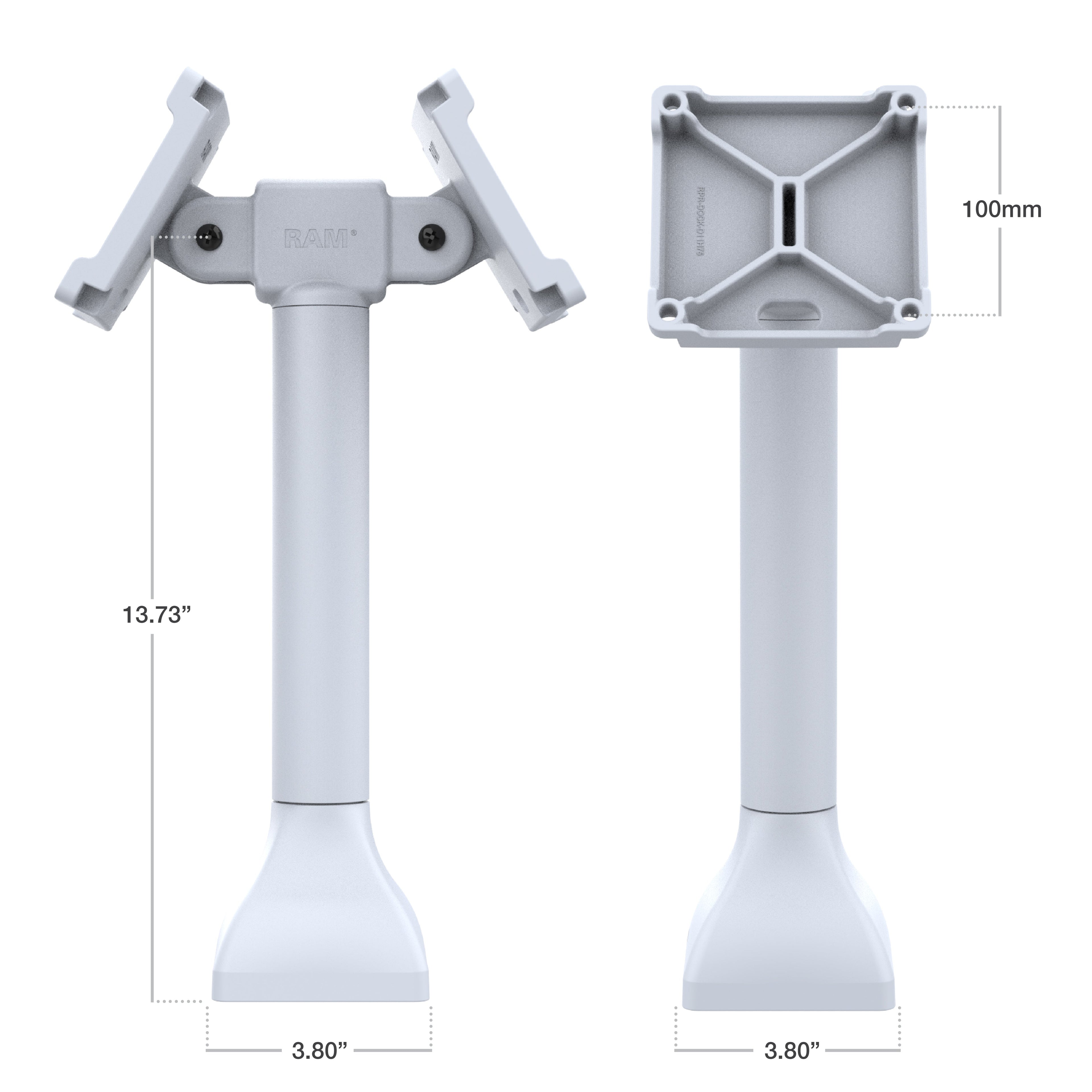RAP-D11H2-14-V100-GRY:RAP-D11H2-14-V100-GRY_1:RAM® 14" Pedestal Mount with Dual 100mm VESA Adapters - Gray