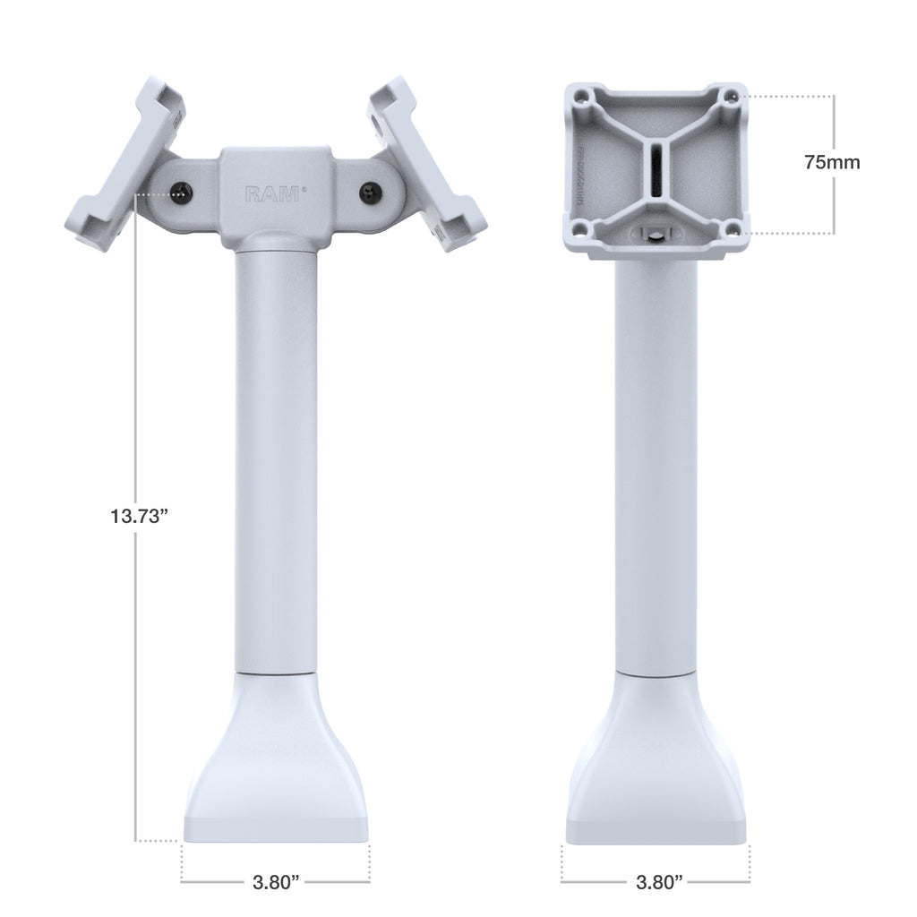 RAP-D11H2-14-V75-GRY:RAP-D11H2-14-V75-GRY_1:RAM® 14" Pedestal Mount with Dual 75mm VESA Adapters - Gray