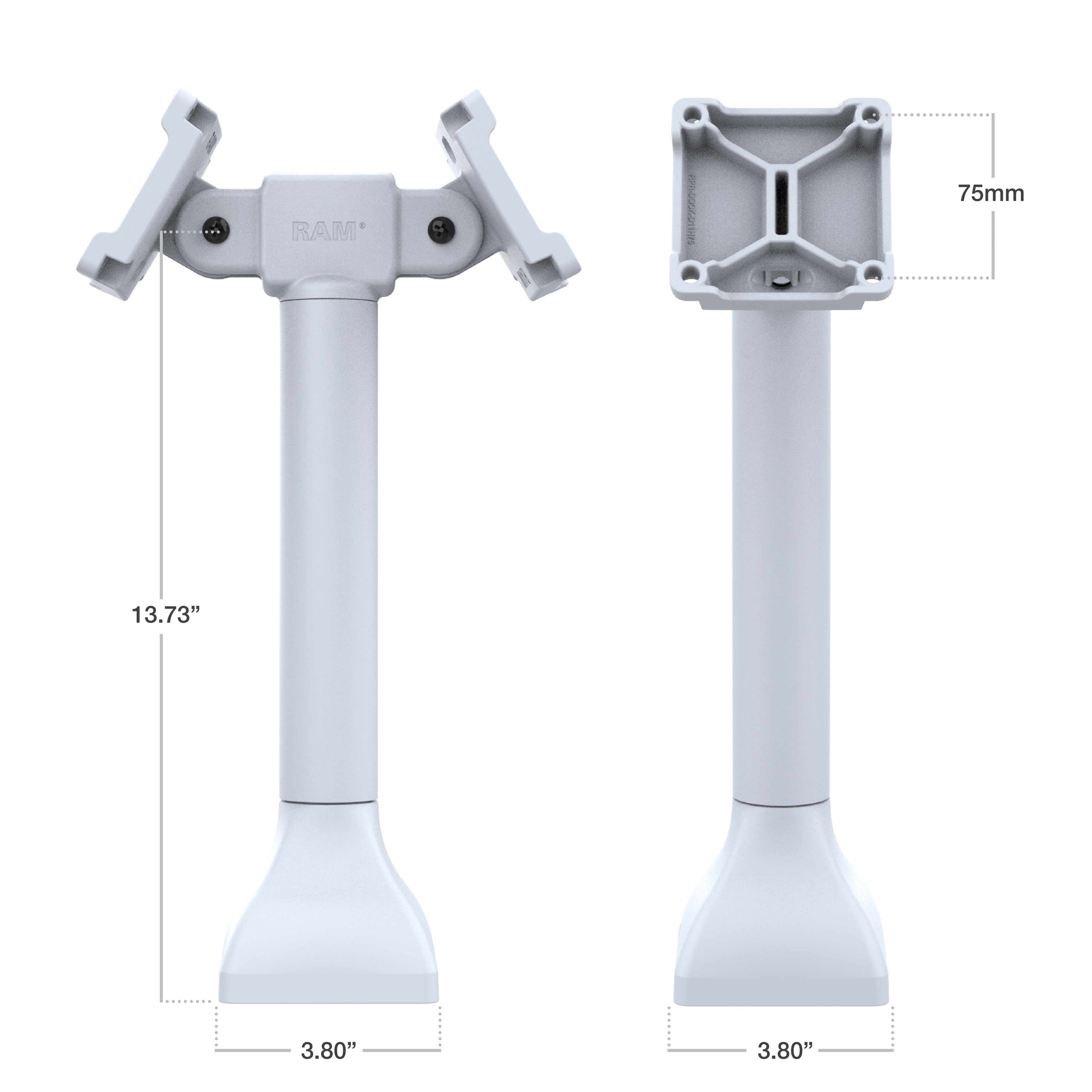RAP-D11H2-14-V75-GRY:RAP-D11H2-14-V75-GRY_1:RAM® 14" Pedestal Mount with Dual 75mm VESA Adapters - Gray