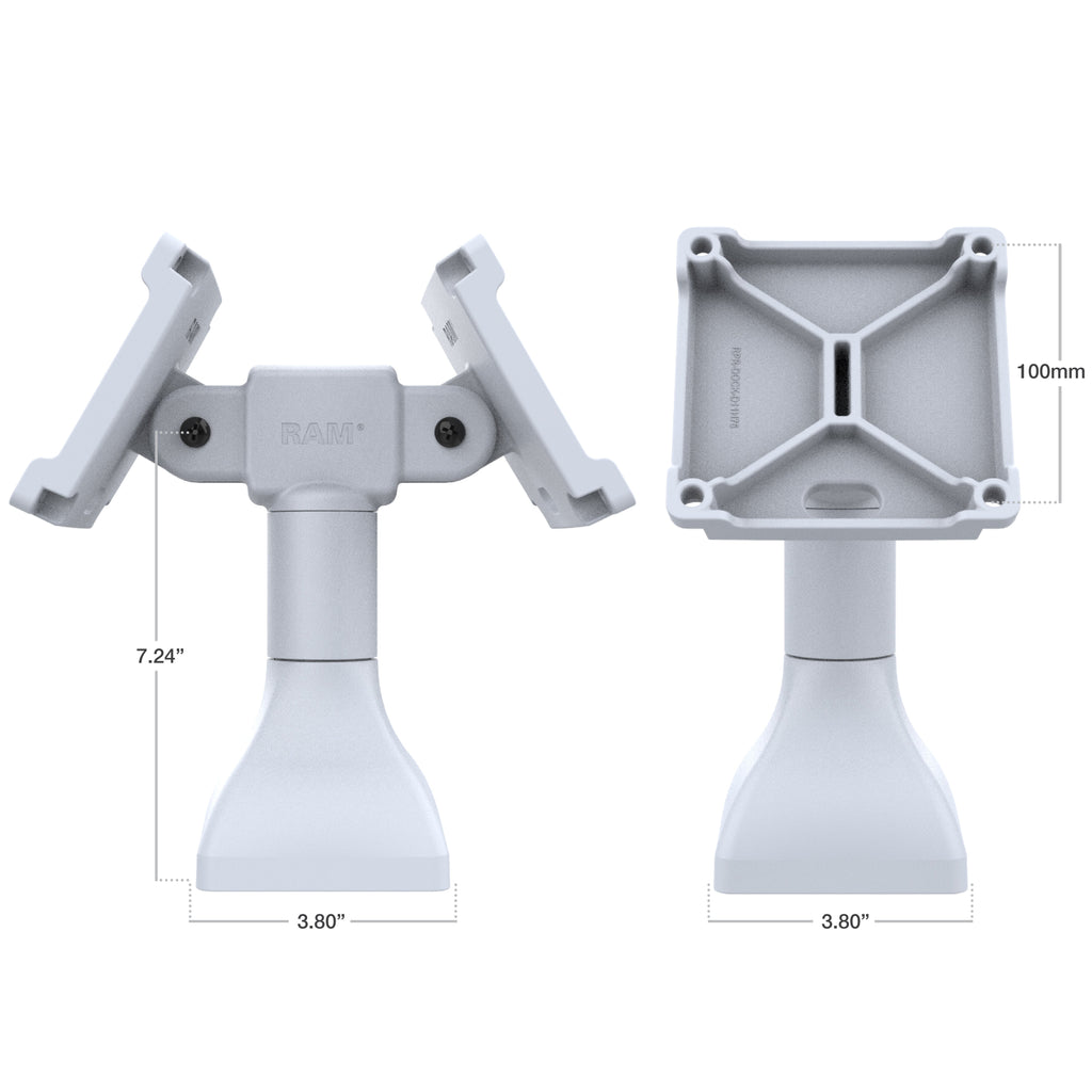 RAP-D11H2-7-V100-GRY:RAP-D11H2-7-V100-GRY_1:RAM® 7" Pedestal Mount with Dual 100mm VESA Adapters - Gray